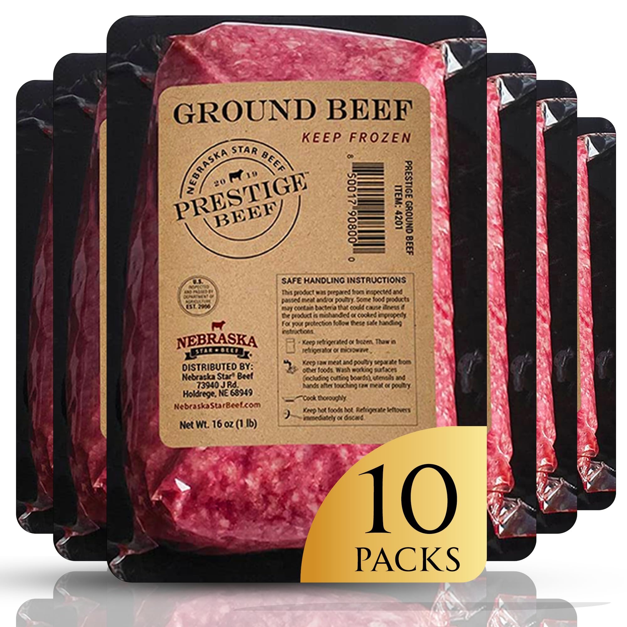 Nebraska Star Beef Angus Ground Beef (10 x 1lb Packages) - 80/20 Lean Premium Frozen Hamburger Patties for Grilling, BBQ & Family Meals