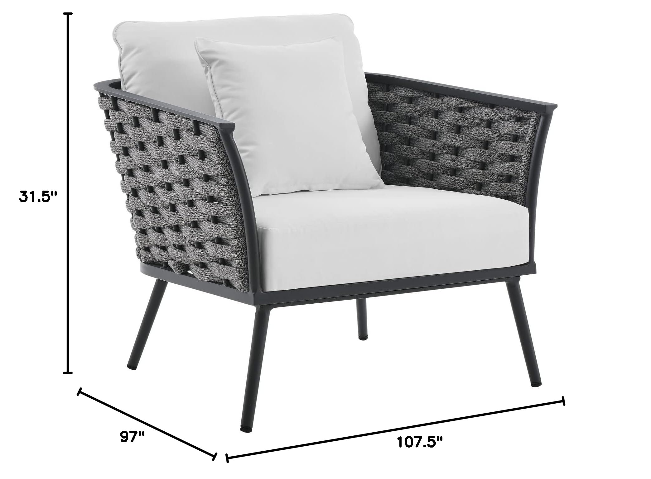 Modway EEI-3167-GRY-WHI-SET Outdoor Patio Sectional Sofa Set - Water-Resistant Gray & White Cushions - Perfect for Backyard, Poolside & Garden Relaxation