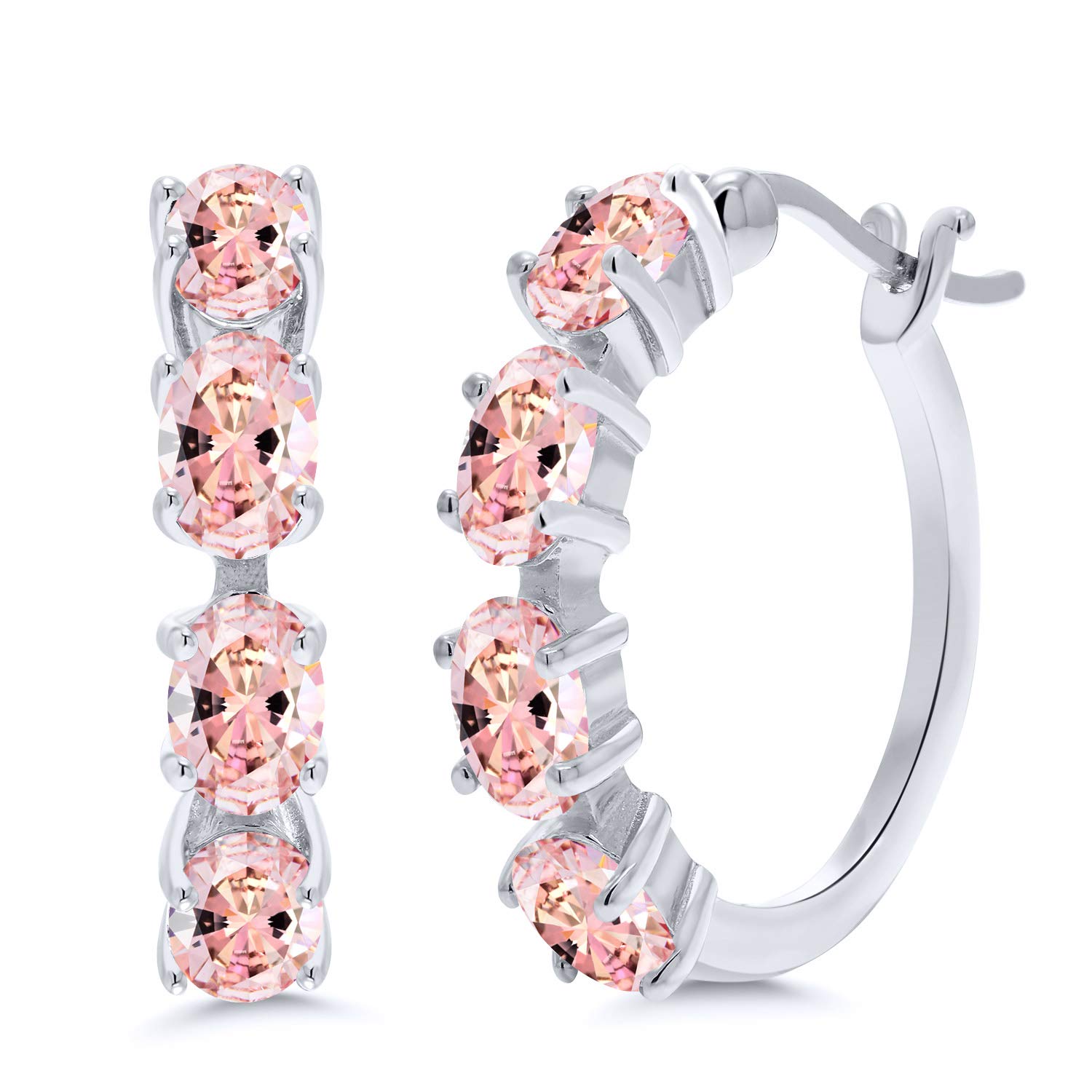 Gem Stone King 925 Sterling Silver 6X4MM Oval Birthstone Hoop Earrings for Women | 22MM (0.85 Inch) | Fine Jewelry Gifts for Mom, Wife, Her | Perfect for Birthdays, Anniversaries, and Special Occasions
