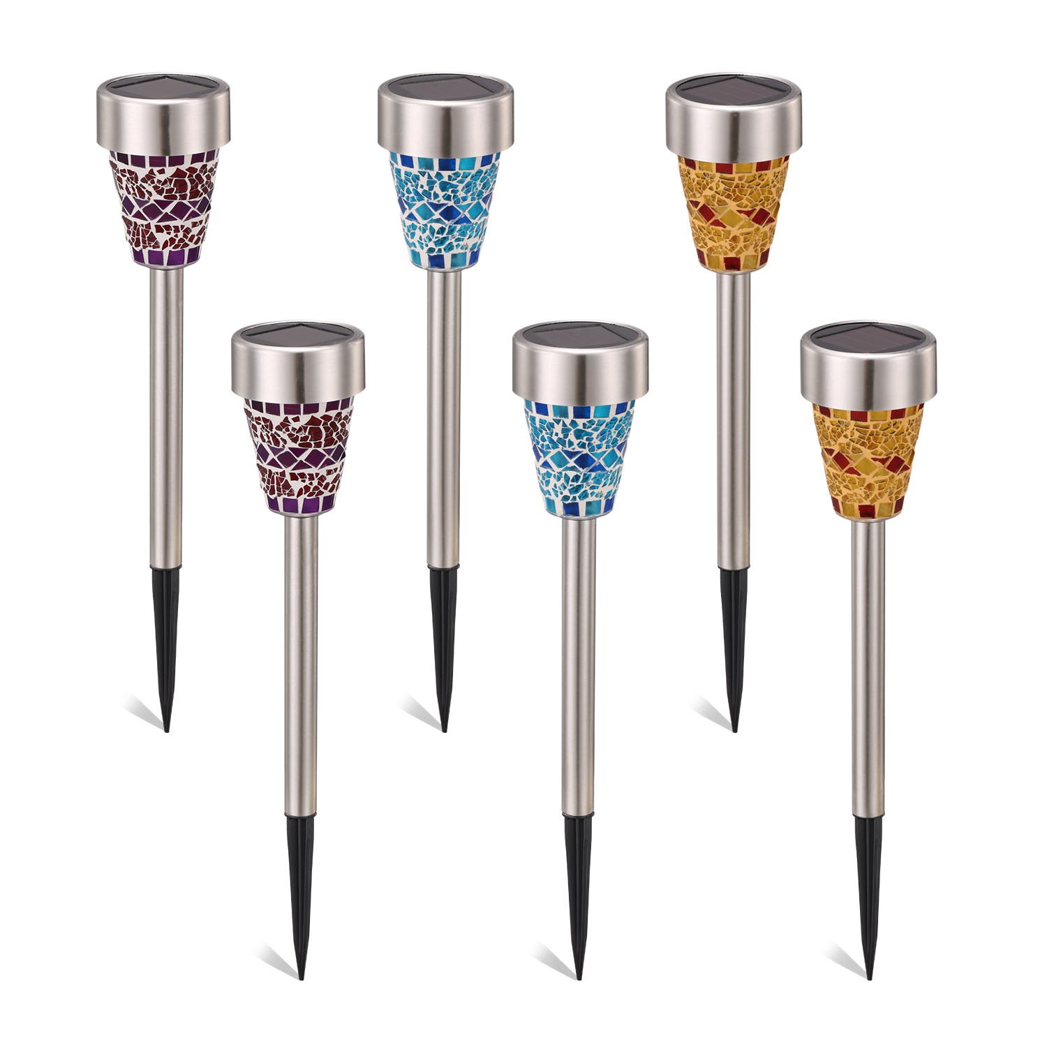 SUNWIND Solar Garden Lights Outdoor - 12 Pack White LED Mosaic Glass Pathway Lights, Waterproof Solar Powered Landscape Lighting for Lawn, Patio, Yard, Walkway - Perfect for Garden Decor, Driveway, Backyard & Pathway Illumination
