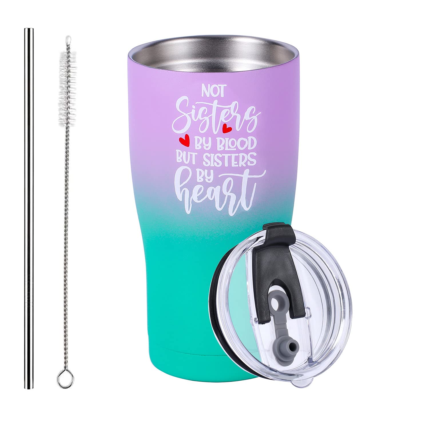 20oz Sisters By Heart Coffee Tumbler - Best Birthday Gift for Sister in Law, Unbiological Sister & Best Friend - Unique Christmas & Holiday Present for Women - Perfect for Coffee Lovers & Office Use