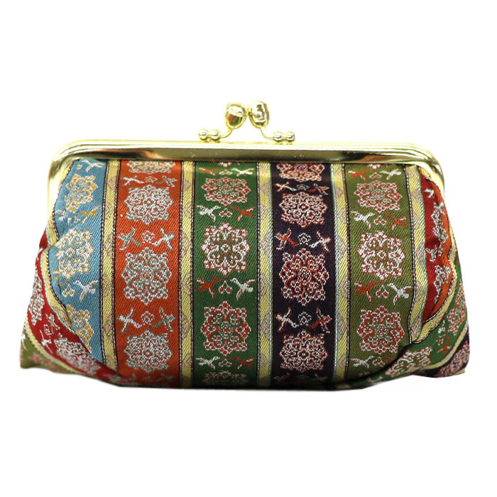 Japanese Nishijin Ori Small Pouch - Floral & Bird Kyoto Handmade Cosmetic Makeup Bag | Traditional Gamaguchi Pouch for Travel Toiletry, Stationery & Bag Organizer | Perfect for Daily Use, Gift Giving & Japanese Culture Lovers