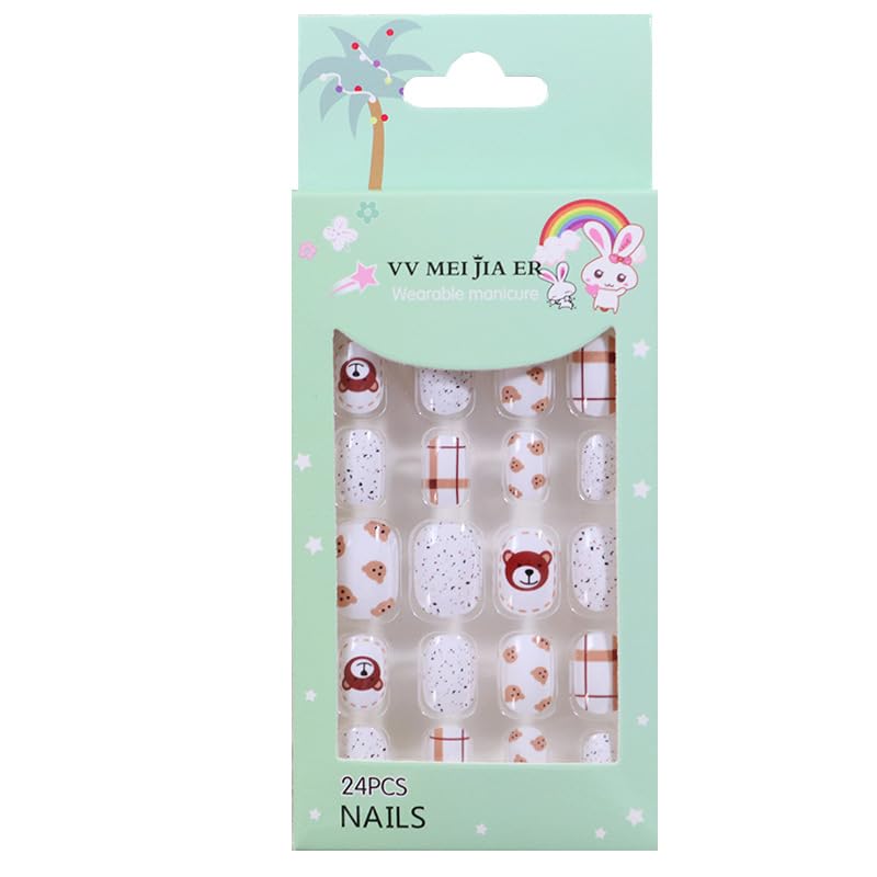 96 Pcs Kids Press on Nails - Pre-Glued Short False Nails for Girls, Full Cover Fake Nails with Adhesive, Cute Children Nail Art Set (Perfect for Birthday Parties, Playdates & Dress-Up)