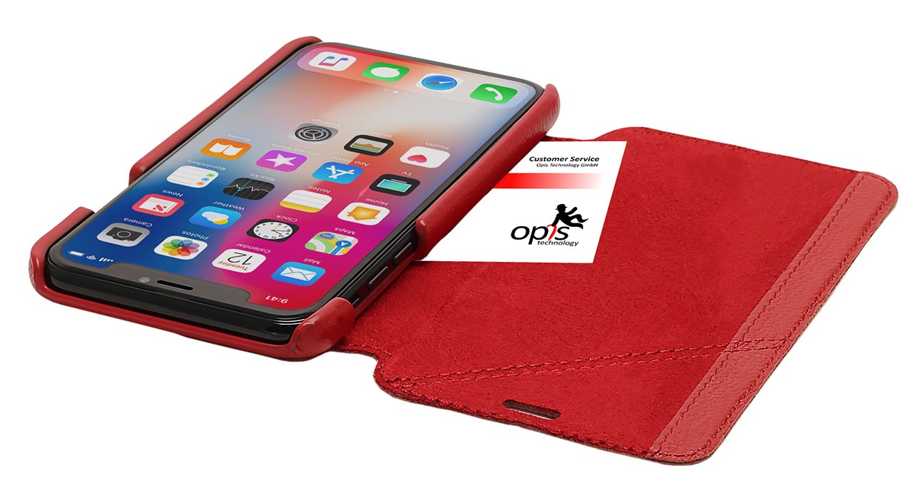 Genuine Leather Wallet Case for iPhone X - Slim Folding Cover with Card Slots & Kickstand (Red) | Premium Protection & Style for Everyday Use, Travel & Business