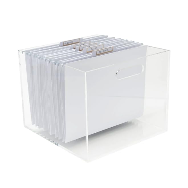 RUSSELL+HAZEL Clear Acrylic File Box - 12.25 x 12.75 x 10 Inches - Organize Office Documents, School Supplies & Home Files - Pack of 1 (55712)