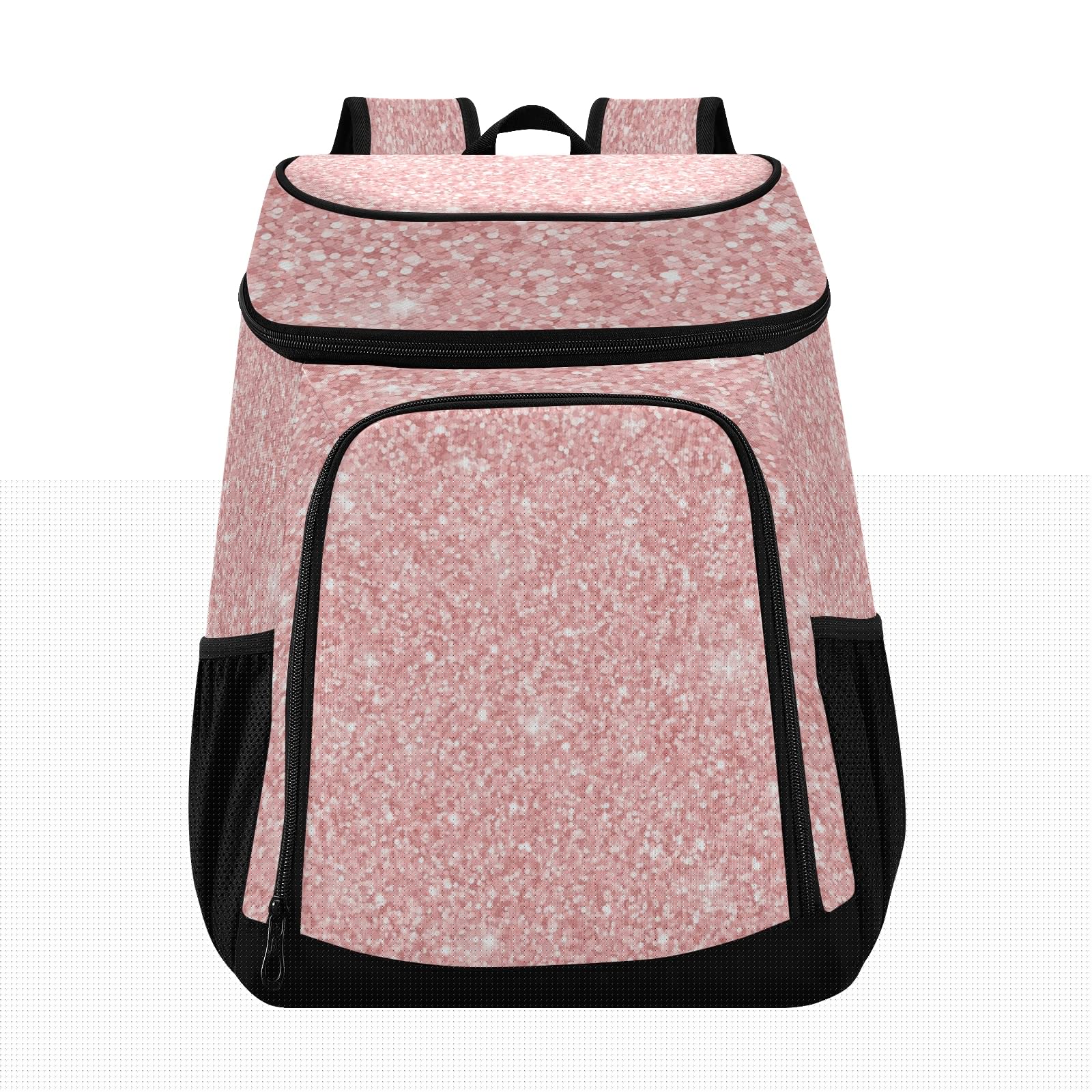 30 Cans Rose Gold Glitter Insulated Cooler Backpack - Leakproof Large Capacity Picnic Hiking Camping Fishing Backpack Cooler Bag for Outdoor Adventures, Beach Parties & Tailgating