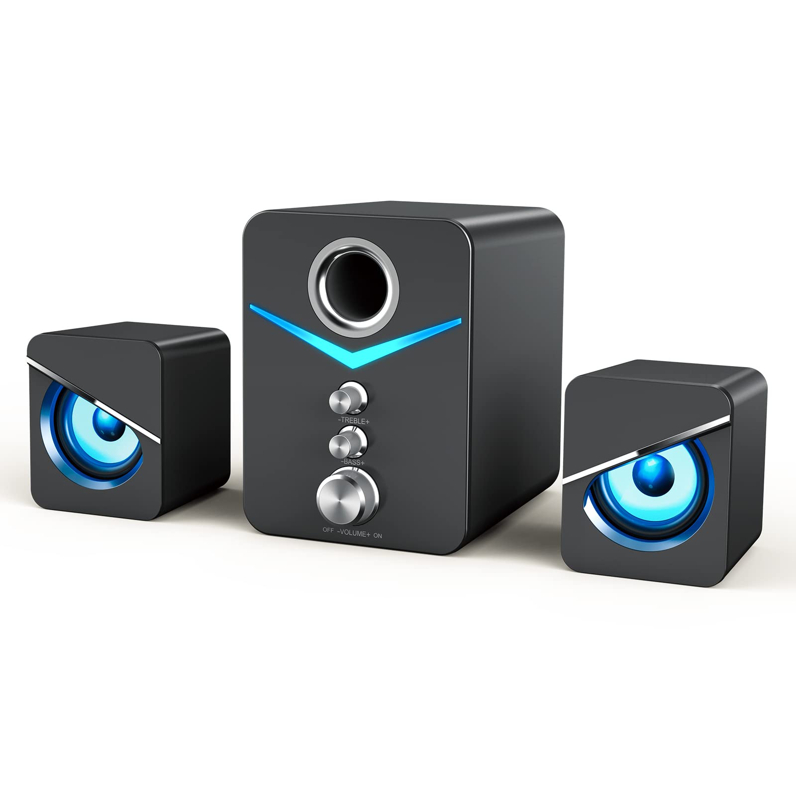 HEANTTV 2.1 Computer Speakers with Subwoofer, USB Powered & 3.5mm Aux Connection, LED Lights for Desktop, Laptop, Tablet - Perfect for Gaming, Music, and Home Office