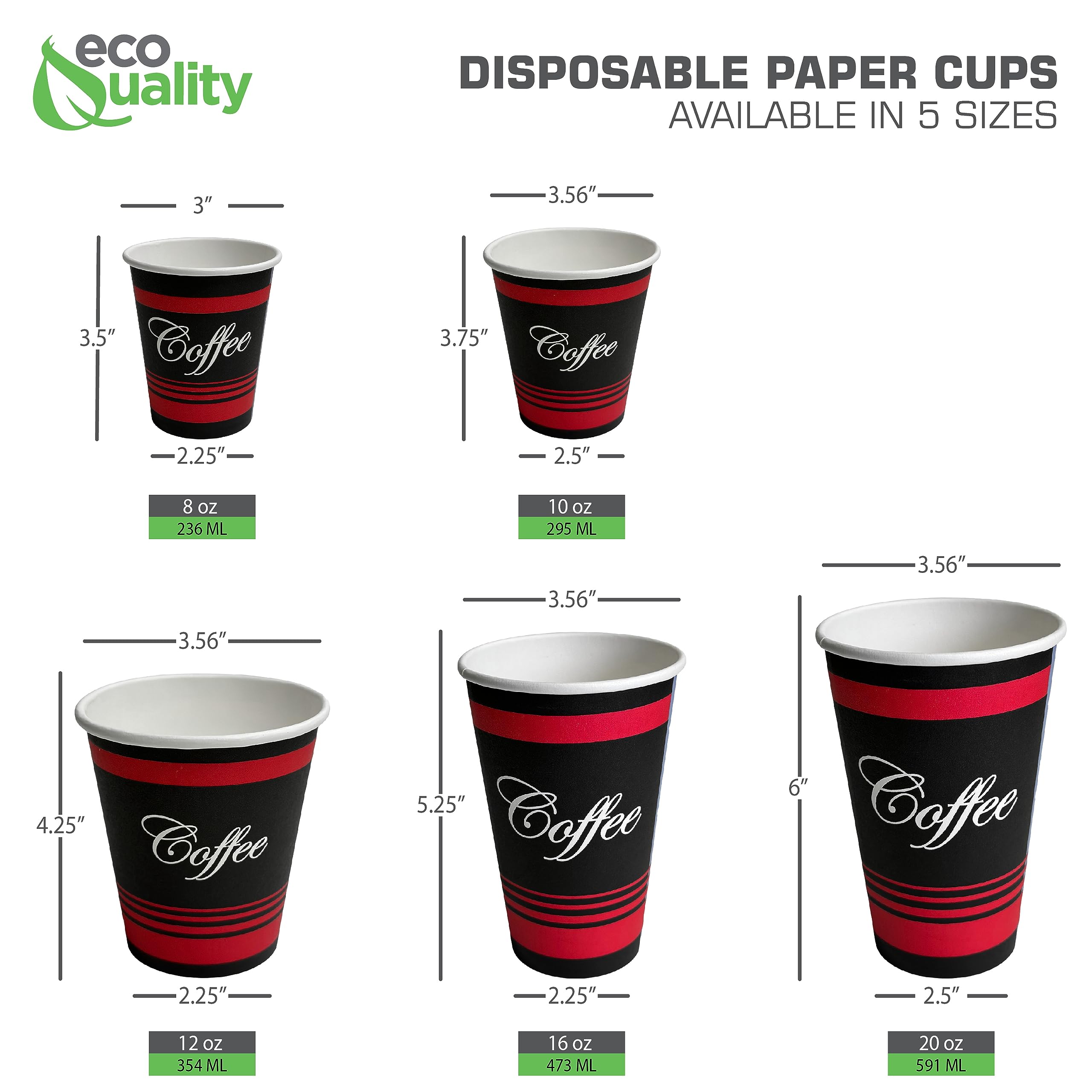 EcoQuality 20 oz Extra Large Disposable Paper Cups - Bulk Pack of 150 for Hot & Cold Beverages, Coffee, Tea, Cocoa - Ideal for Travel, Office, Restaurants, Concession Stands - Durable & Eco-Friendly Cups for Parties, Picnics, and Events