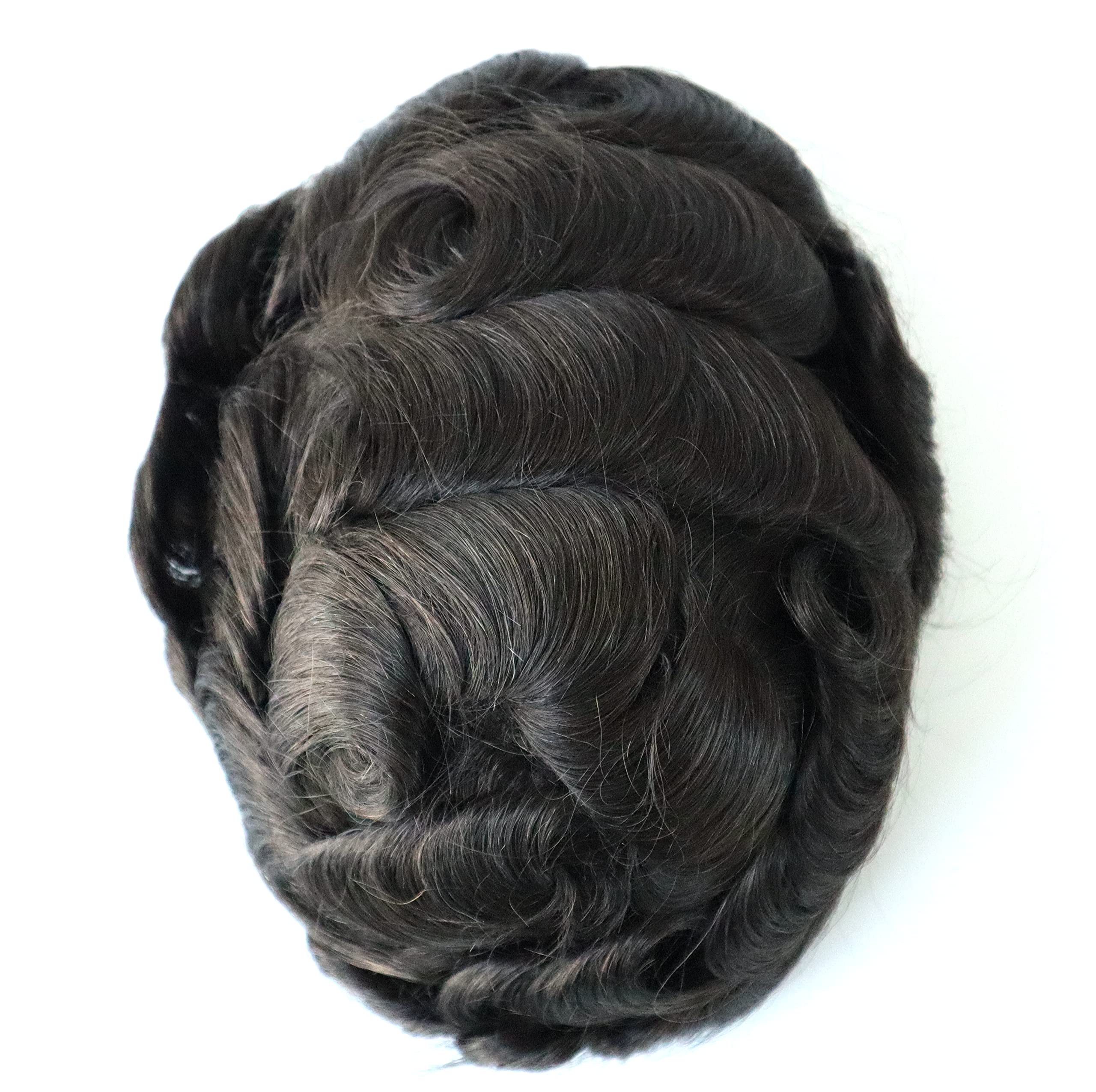 Premium Men's Toupee - 0.12mm V-Loop Human Hair Replacement System with Scalloped Front & Natural Hairline - Dark Brown (#2) - Ideal for Daily Wear, Special Occasions & Hair Loss Solutions
