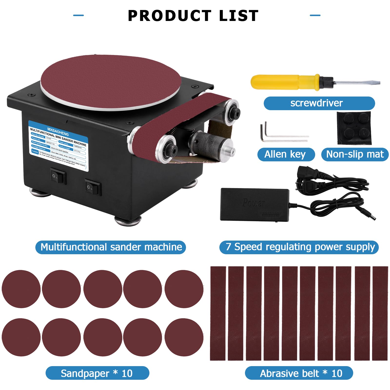 MXBAOHENG 6-Inch Mini Disc Sander & 1.2x15-Inch Belt Sander - 100W Electric Sanding Machine for Wood, Metal, Stone Crafts - 8000 RPM Compact Grinder (Model A) - Perfect for DIY Projects, Jewelry Making & Home Workshop