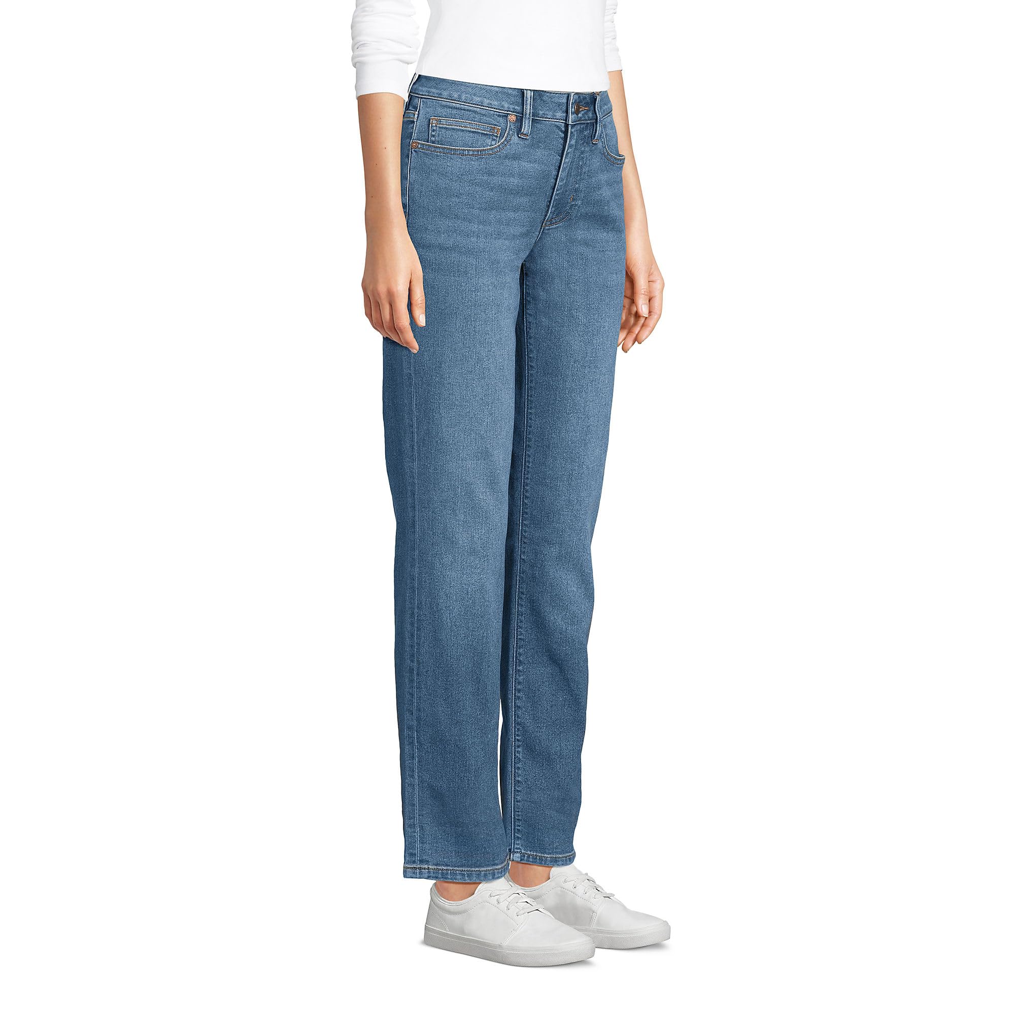 Lands' End Women's Recover Mid Rise Boyfriend Jeans - Comfortable Stretch Denim Pants for Casual Wear, Work & Everyday Outfits