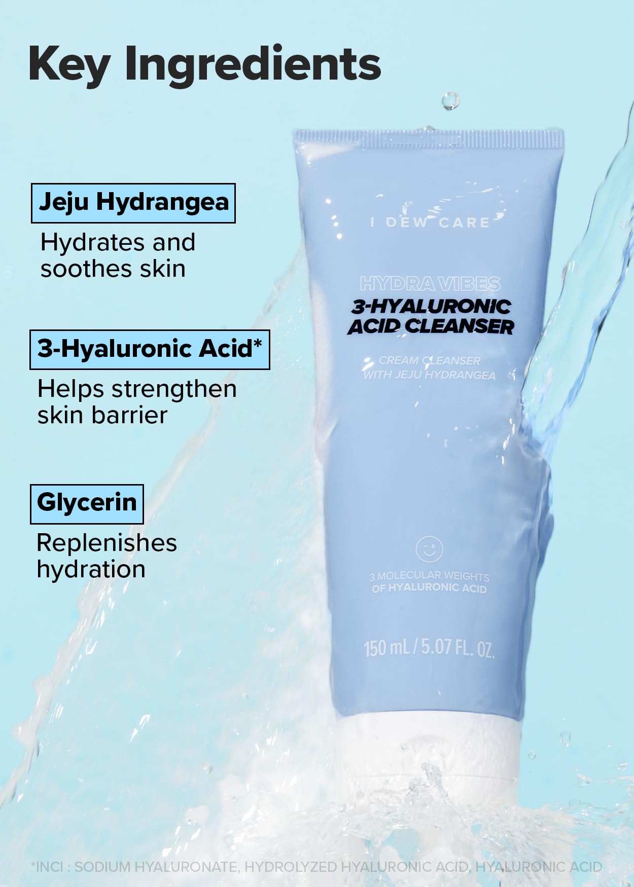 I DEW CARE Hydra Vibes 3-Hyaluronic Acid Facial Cleanser & Cat-ppuccino Bubble Foam Maker Set - 5.07 fl oz Hydrating Face Wash with Bubble Maker for Glowing Skin - Perfect for Spa Day & K-Beauty Skincare Routine