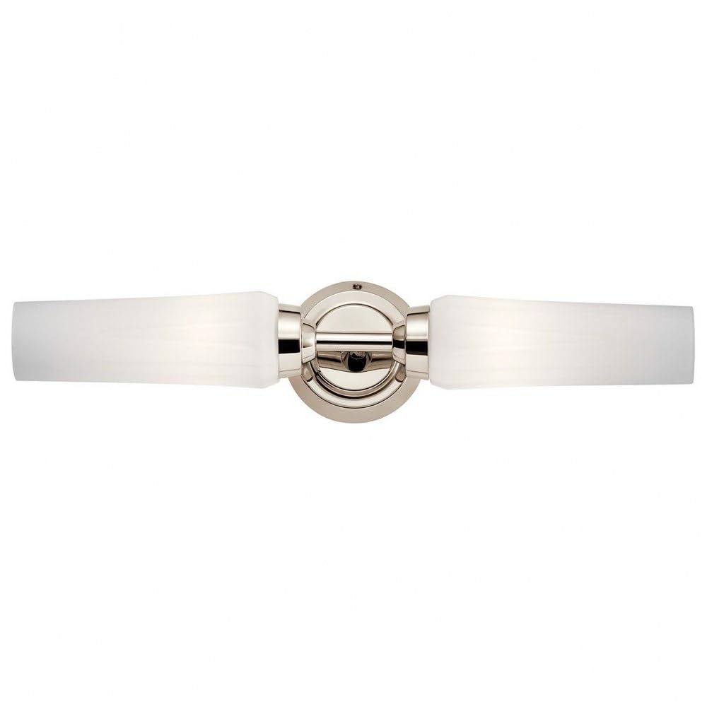 Kichler Truby 19.75 Inch 2-Light Bathroom Vanity Light with Satin Etched Cased Opal Glass in Polished Nickel - Perfect for Modern Bathroom, Powder Room & Dressing Room Lighting
