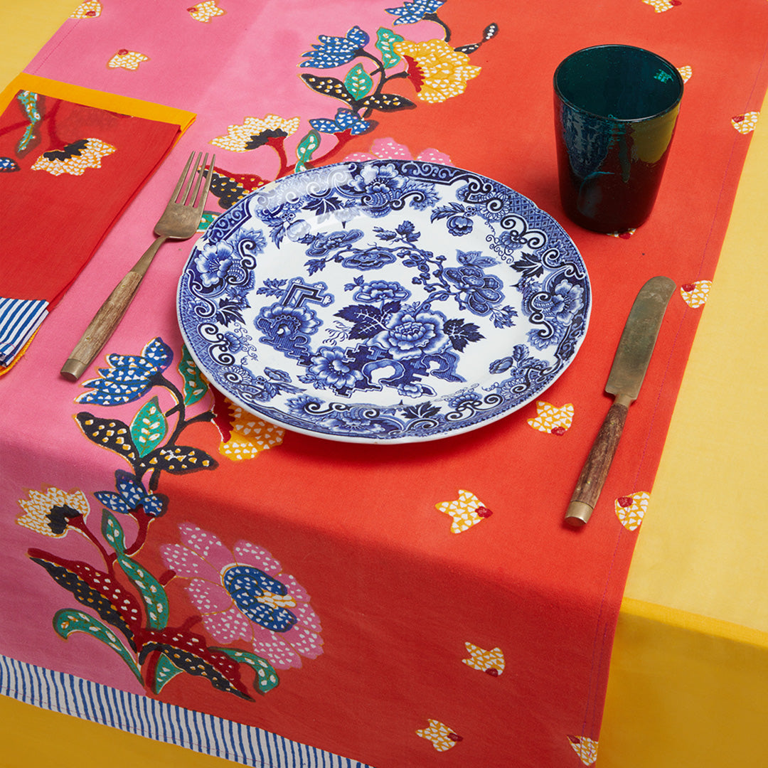 Indonesian Batik Table Runner with Red Rose Design - Elegant Dining Decor for Weddings, Parties & Home Decor