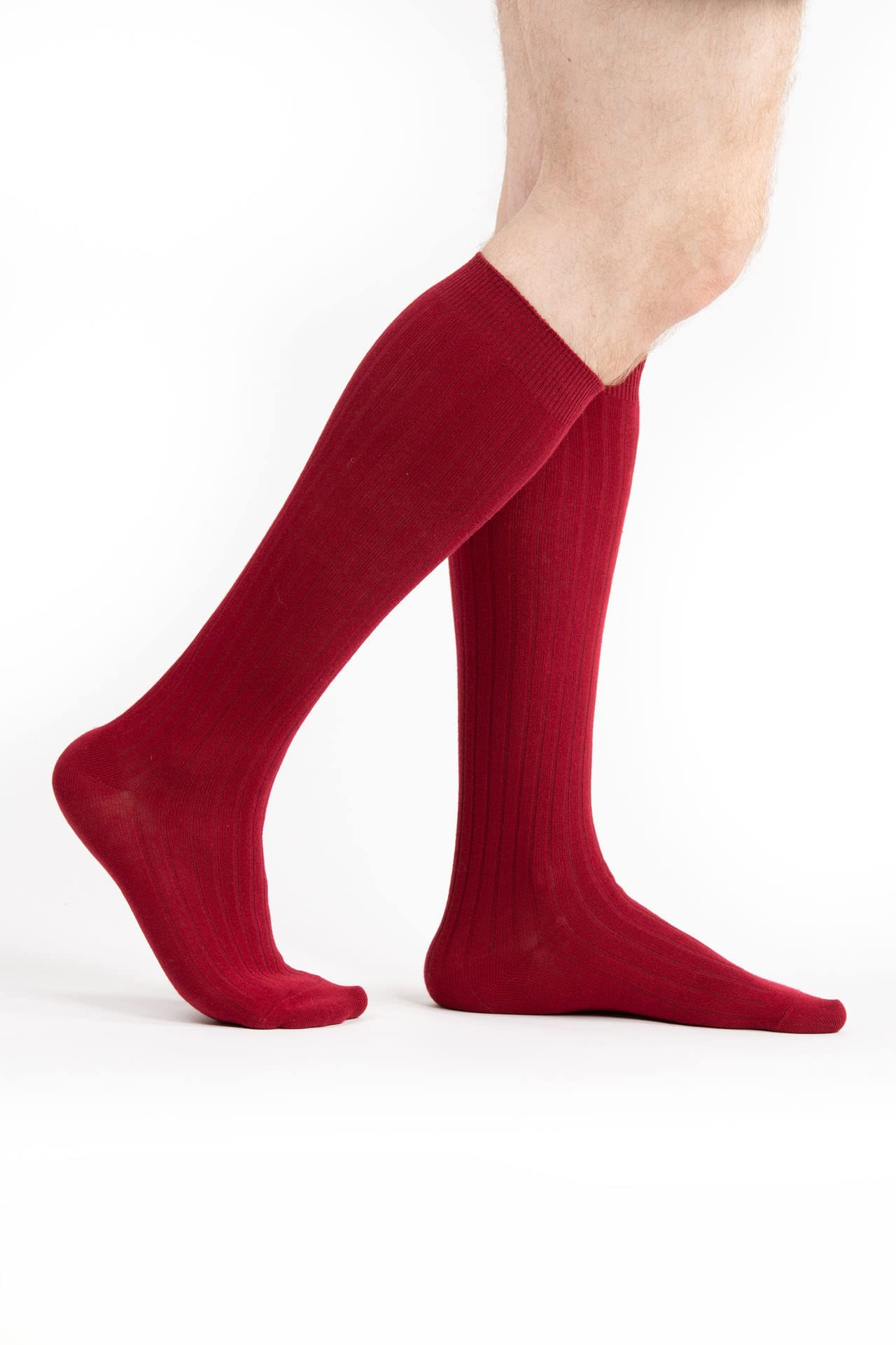 4 Pack Men's Knee High Cotton Striped Dress Socks - Over The Calf Formal Socks for Business & Office (Size 9-11) - Perfect for Work, Dress Shoes & Professional Outfits
