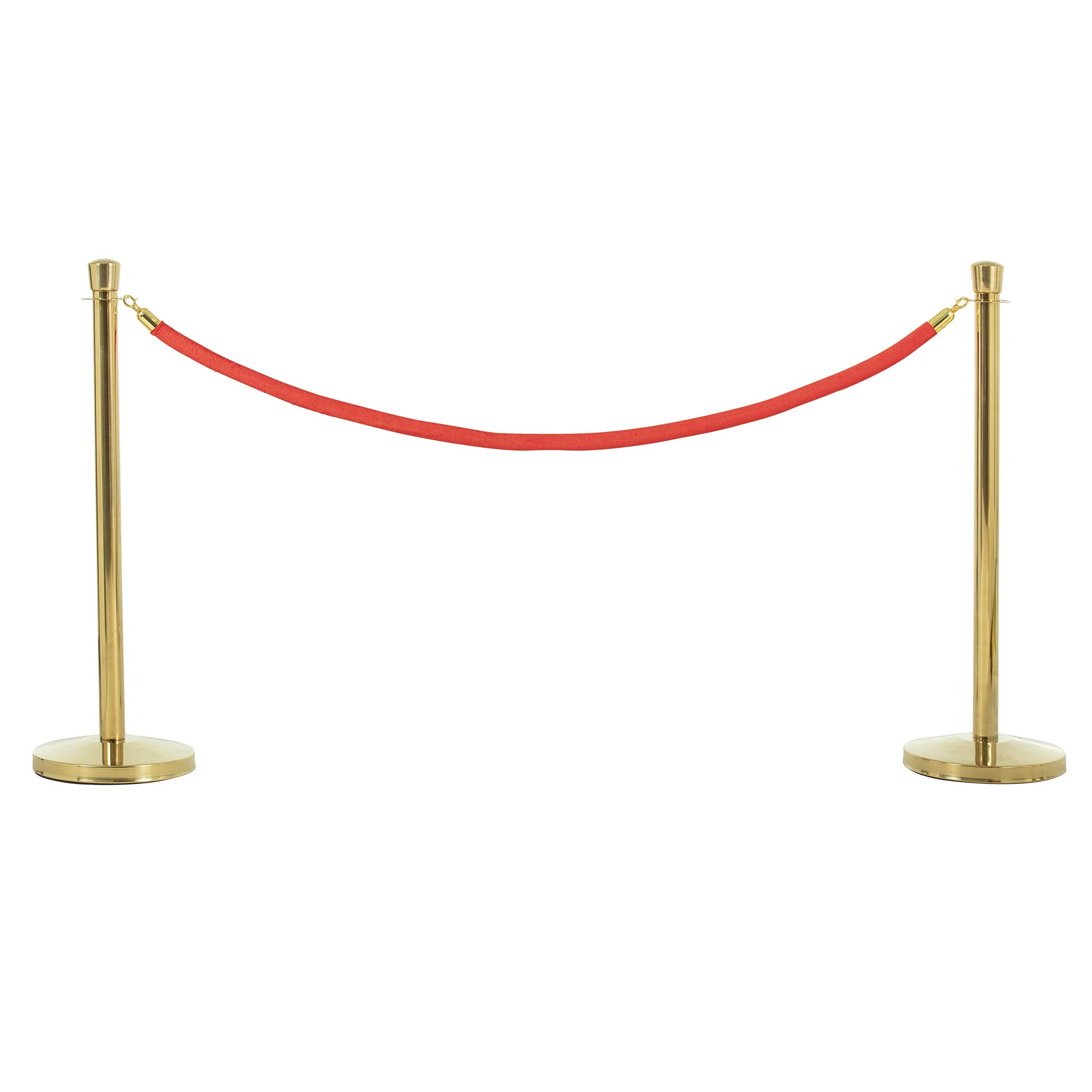 Premium Brass Post & Red Velvet Rope Crowd Control Stanchions (2 Pack) - Heavy Duty Event Barriers for Queue Management at Hotels, Theaters & VIP Events