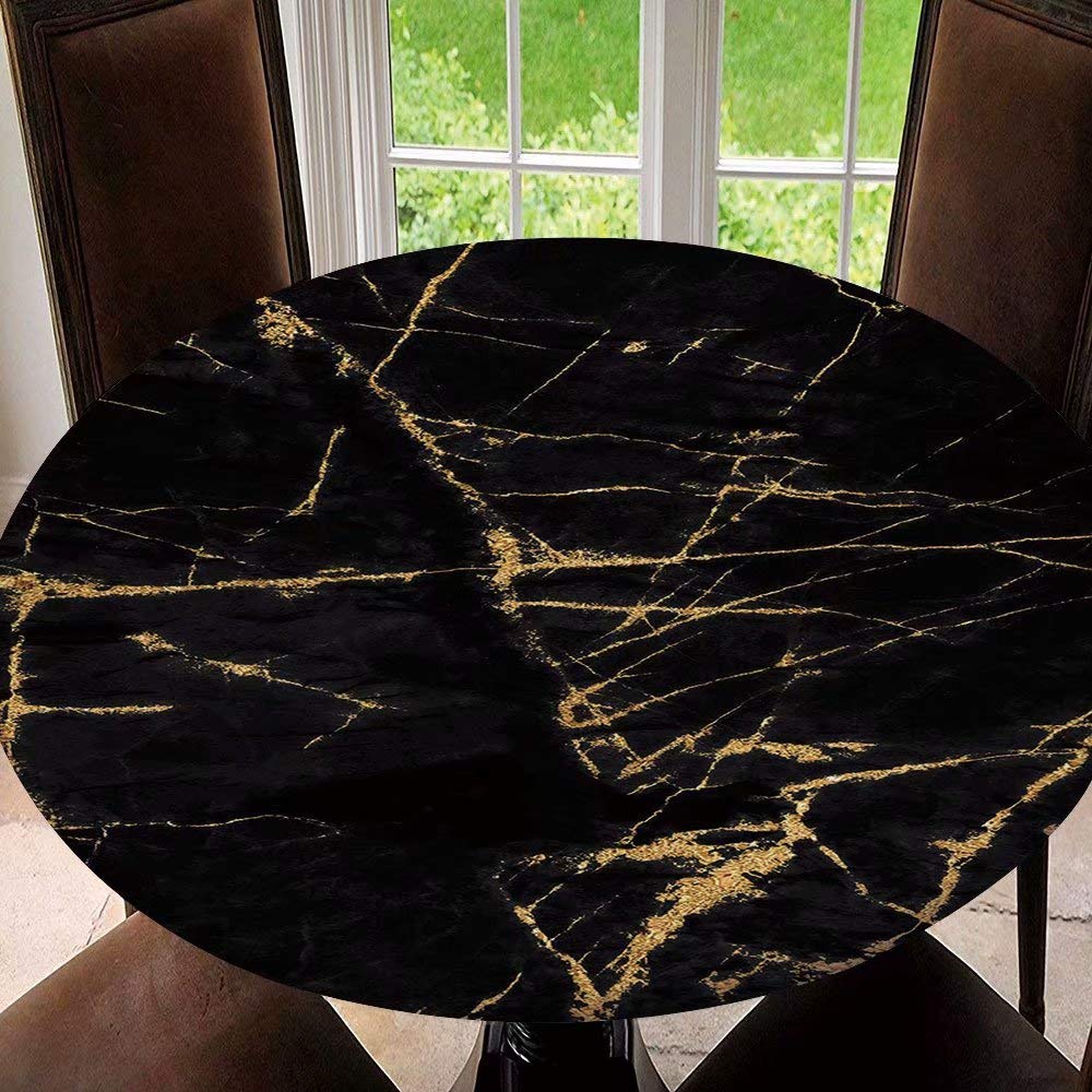 Stain-Resistant Elastic Edged Round Tablecloth with Marble Texture - 63 Inch Diameter for Dining Tables, Perfect for Home, Restaurant, Party & Outdoor Use - SW164098