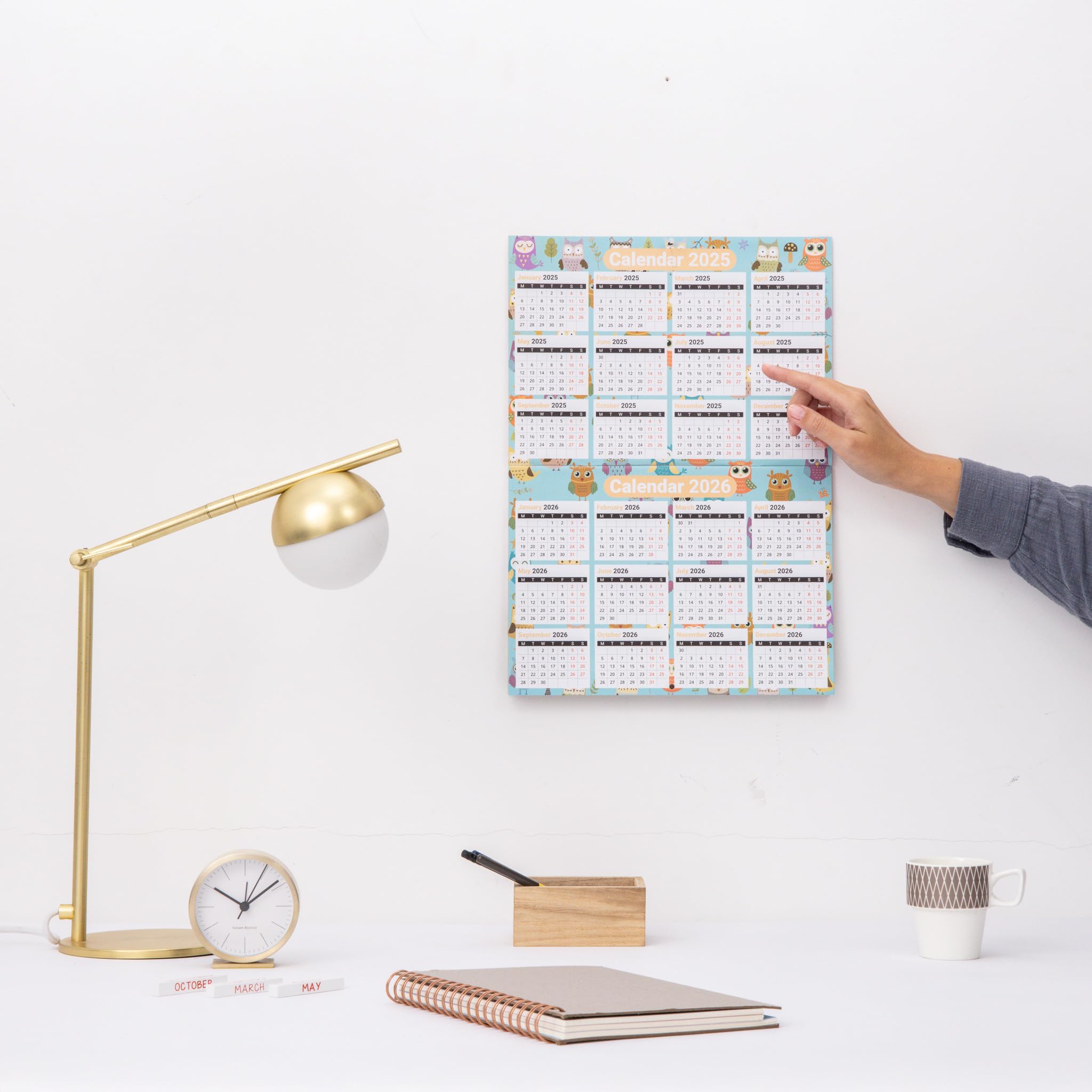 Evelay Family Calendar 2025 - 5-Column Monthly Wall Planner (Owl Design) | A3 Hanging Organizer for Home, Office & School | Perfect for Family Scheduling, Meal Planning & Event Tracking
