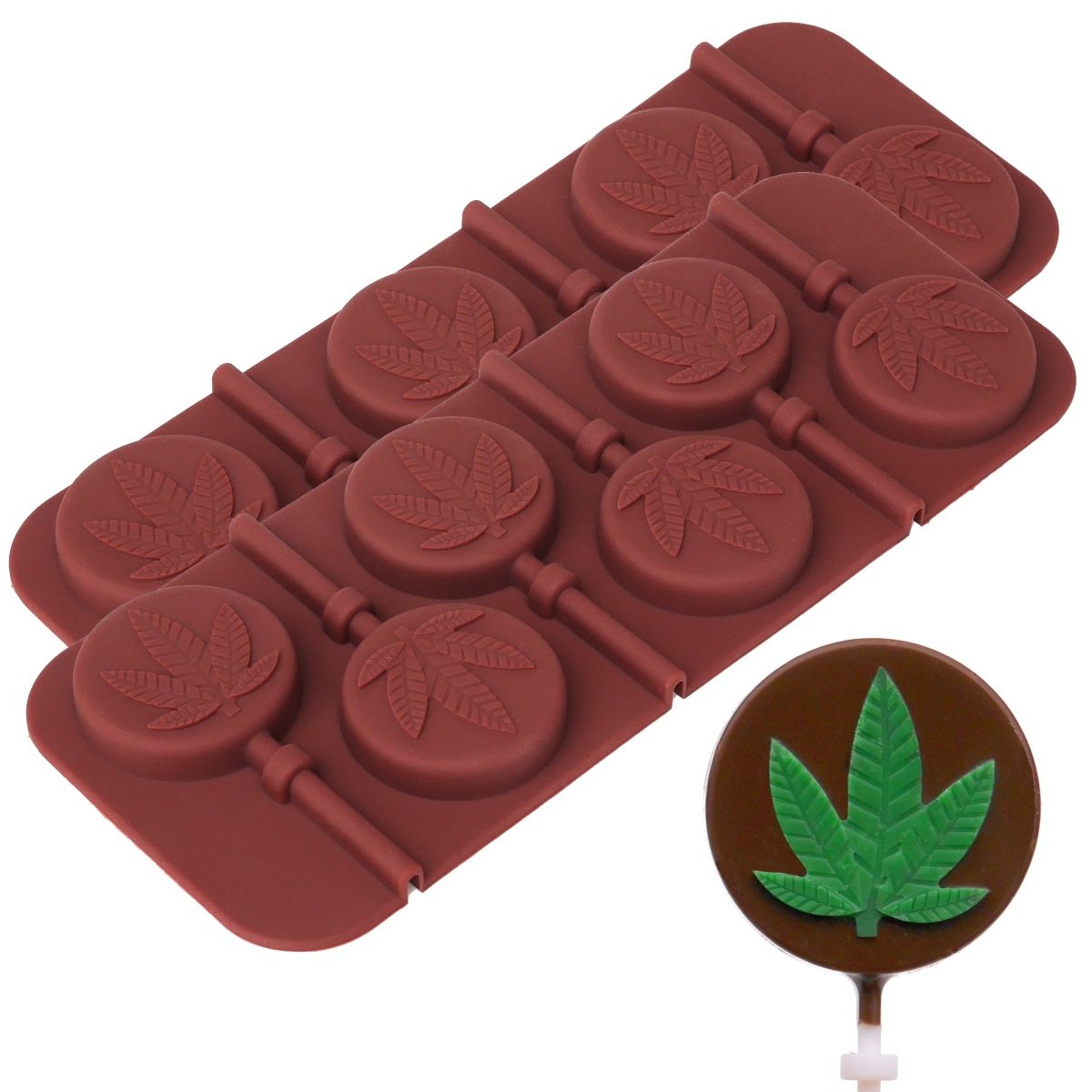 PJ BOLD Marijuana Leaf Lollipop Silicone Candy Mold Tray - 2 Pack Set for DIY Edibles, Cannabis Treats & Party Favors - Perfect for Halloween, 420 Celebrations & Baking Enthusiasts