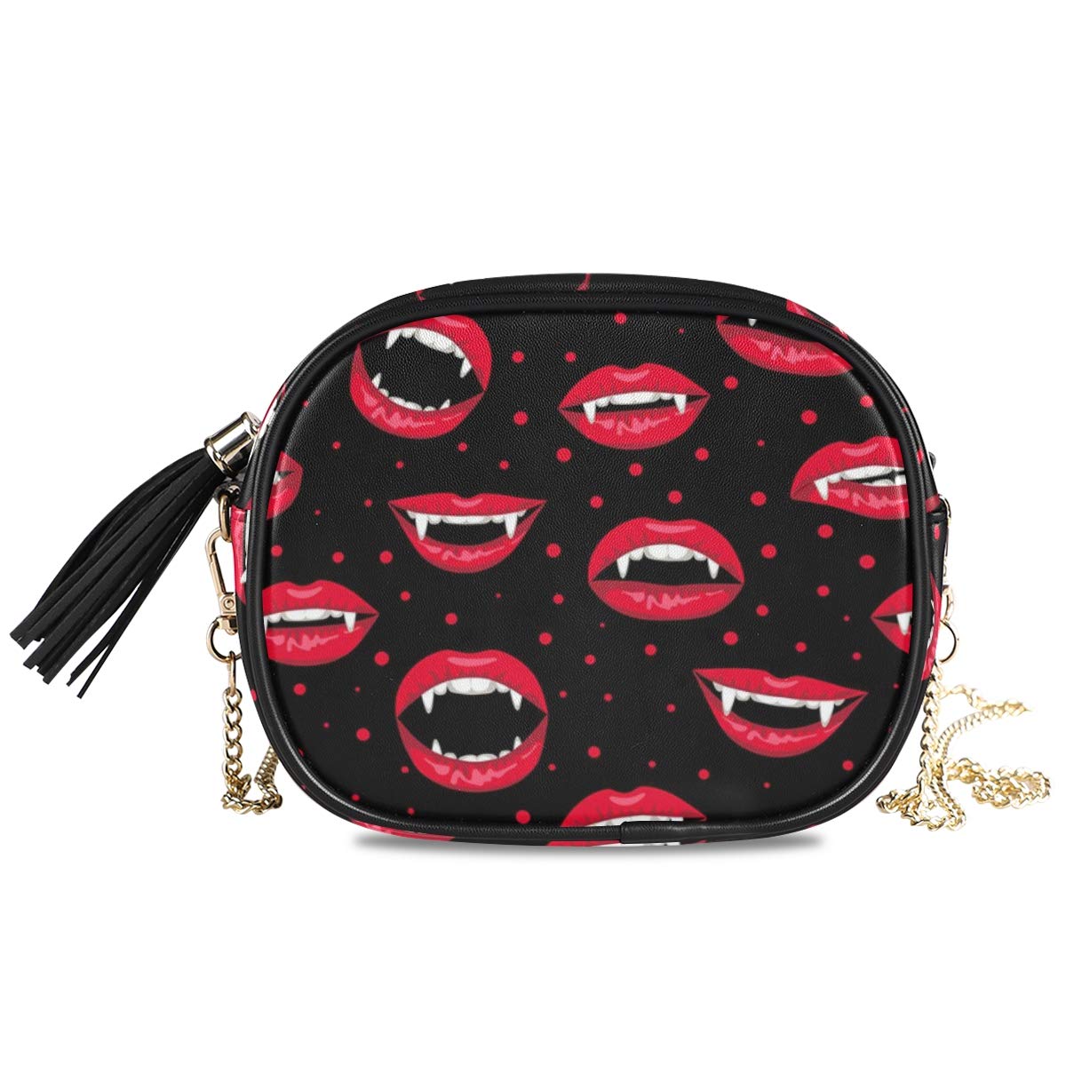 ALAZA Women's Seamless Halloween Crossbody Bag with Vampire Lips Print - Red Chain Shoulder Purse with Tassel | Perfect for Halloween Parties, Cosplay & Gothic Fashion Accessories