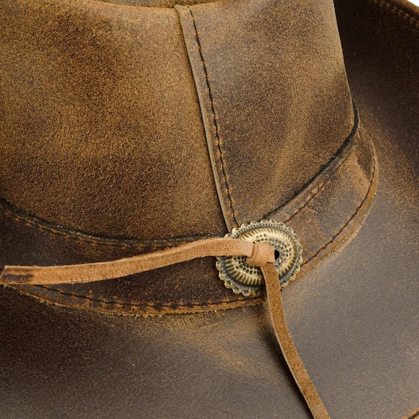 Premium Genuine Leather Cowboy Hat - Adjustable Shape for Outback Style - Unisex Australian Bush Hat for Men & Women - Perfect for Rodeo, Outdoor Adventures & Country Fashion