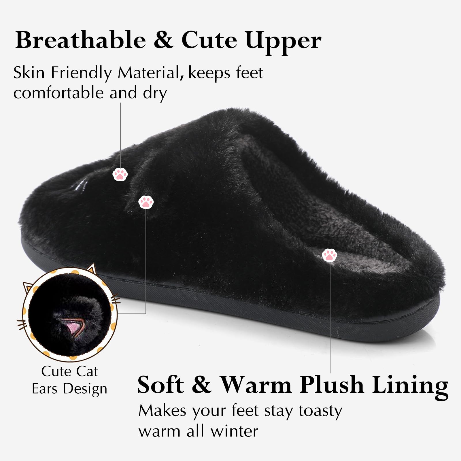 Puimentiua Cat Slippers for Women & Men - Cozy Fluffy Animal House Slippers, Warm Funny Preppy Indoor Slides - Perfect for Home, Lounge & Gift Giving