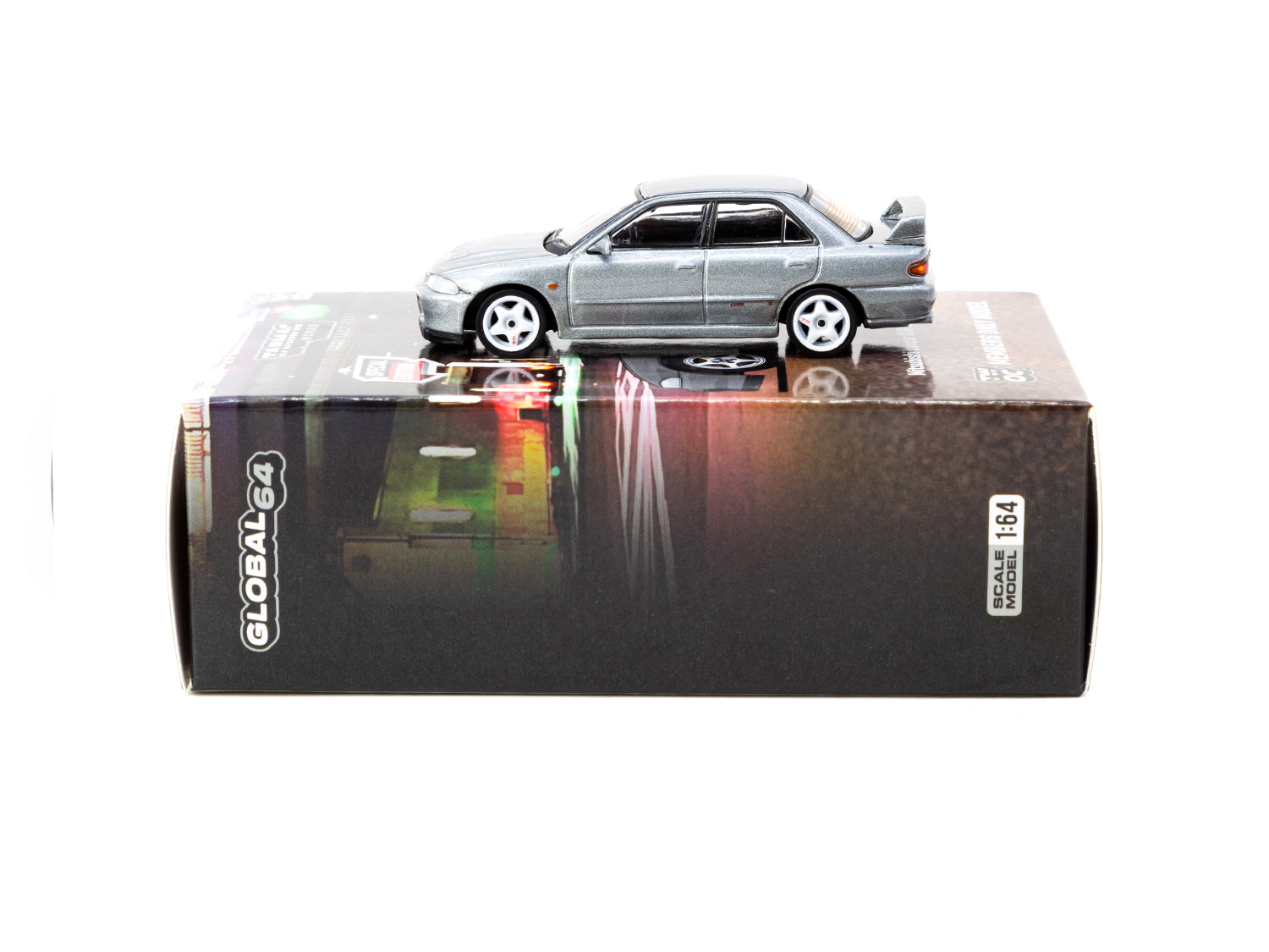 Tarmac Works 1/64 Scale Mitsubishi Lancer GSR Evolution II Silver Diecast Model Car - TWOC Members Only Special Edition Collectible for Car Enthusiasts | Perfect for Display, Gift Giving, and Racing Collections