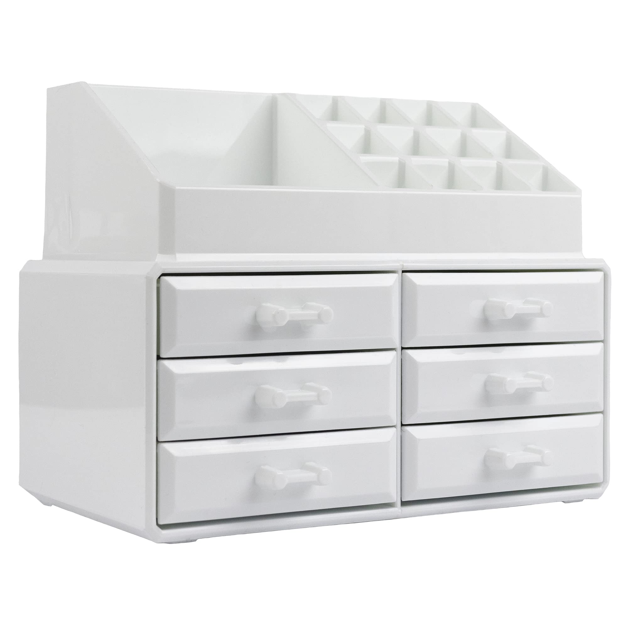 White Acrylic Makeup Organizer with Drawers - Cosmetic Storage Tray for Jewelry & Perfume Display - Beauty Vanity Organizer for Dresser, Bedroom, Bathroom Countertop - Perfect for Clutter-Free Beauty Routine & Gift Giving