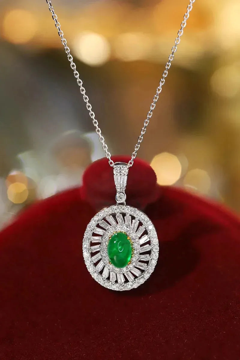 18K White & Yellow Gold Diamond & Emerald Necklace for Women - Luxury Oval Pendant Wedding Jewelry - Perfect for Bridal, Anniversary & Special Occasion Gifts