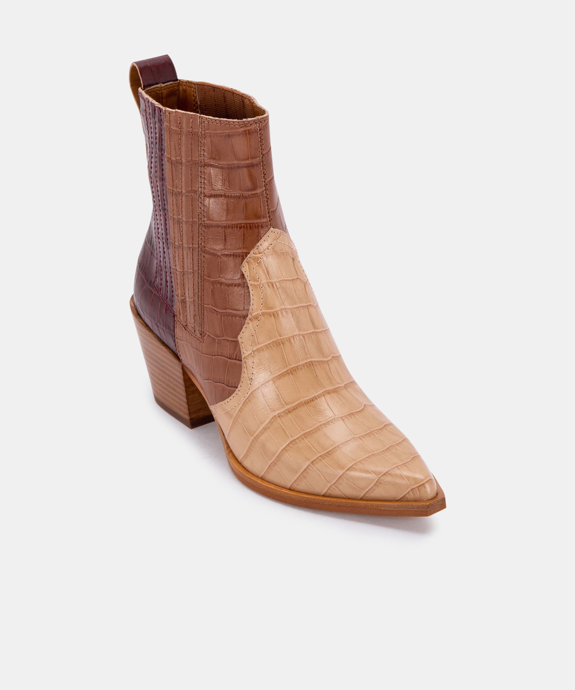 SERNA Women's Brown Multi Crocodile Print Leather Booties - Stylish & Comfortable Ankle Boots for Fall & Winter Fashion, Office & Casual Outfits
