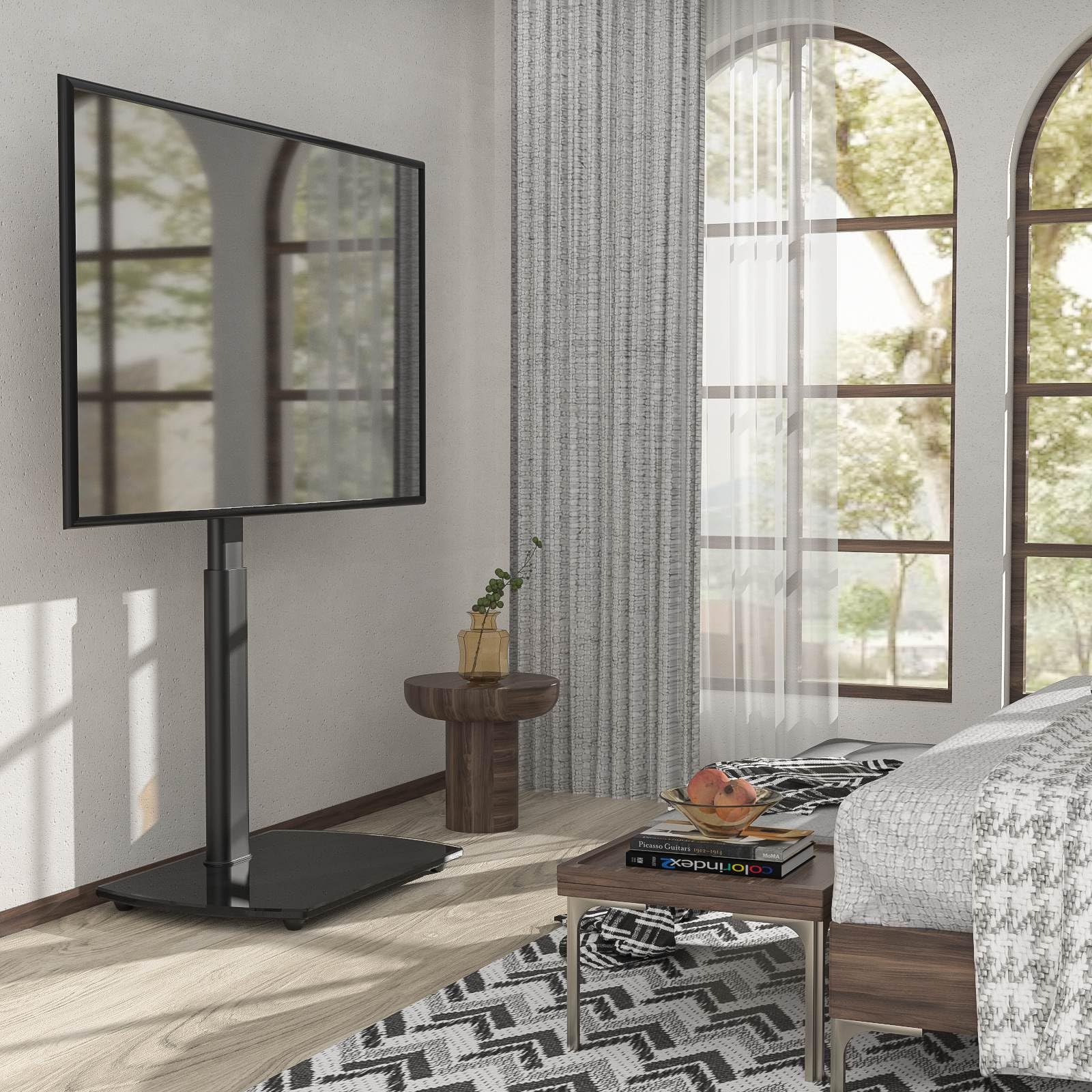 Universal Swivel TV Floor Stand for 32-65 Inch LCD LED Flat Screen TVs | Height Adjustable TV Mount Stand with Shelf | Space Saving Corner TV Stand for Living Room, Bedroom & Home Office | Sturdy Base & Smooth 360° Rotation for Optimal Viewing