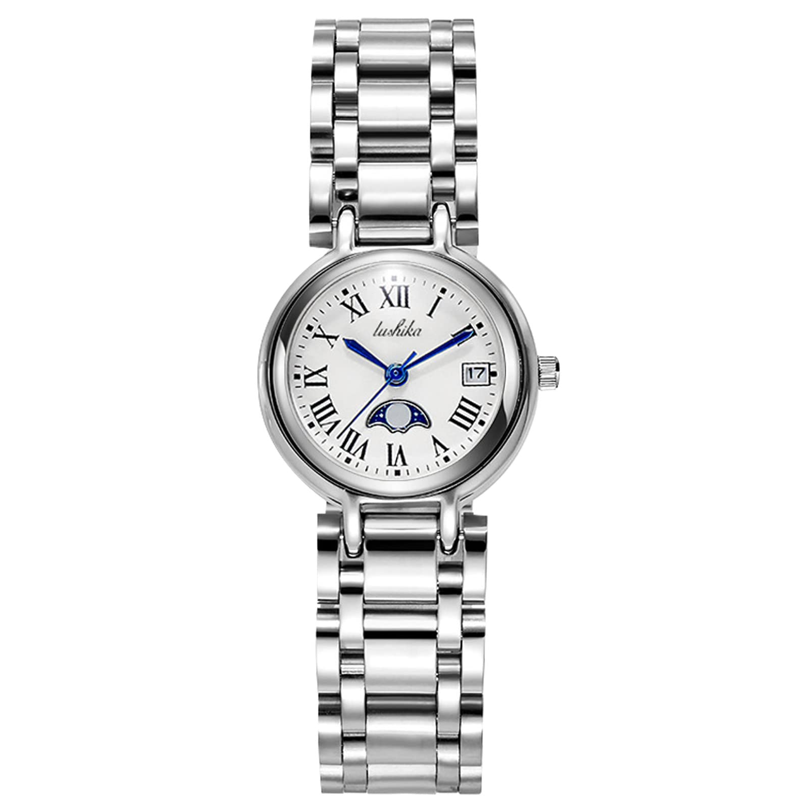 RORIOS Women's Waterproof Analog Quartz Watch with Stainless Steel Band - Classic Date & Moon Phase Ladies Wristwatch for Work, Party & Everyday Wear