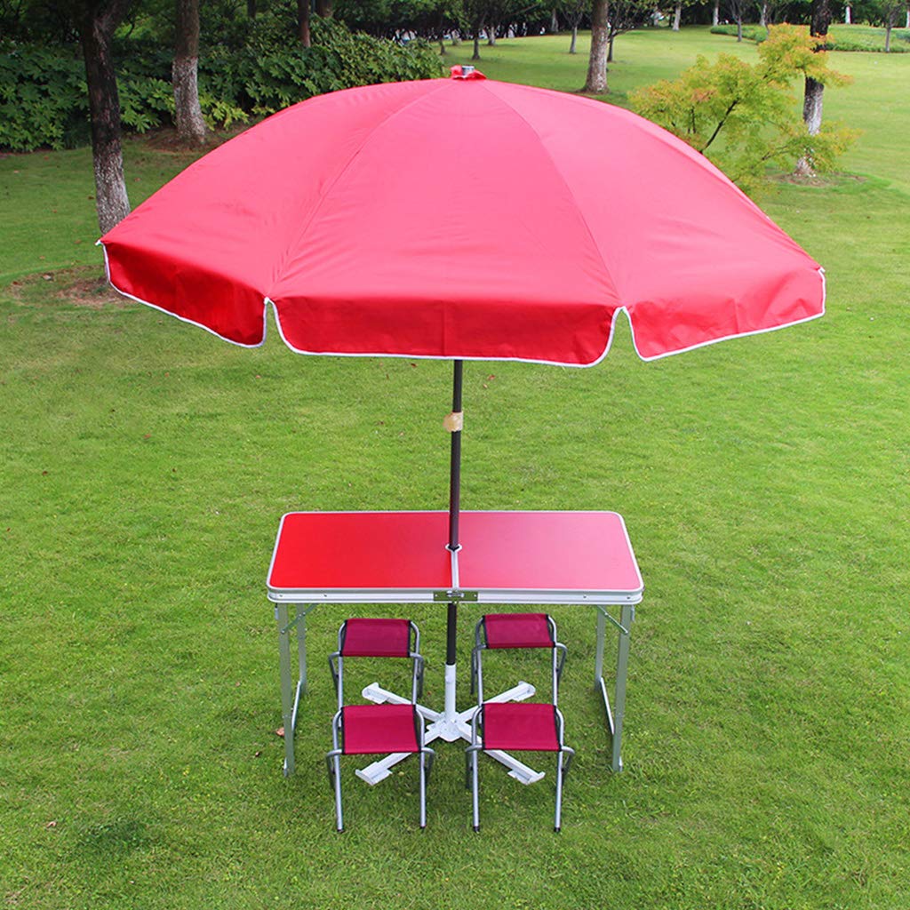 Portable Folding Picnic Table with Seat Set - Outdoor Beer Table for Camping, Beach, Backyard, BBQ & Patio Activities - Includes Large Umbrella for Shade