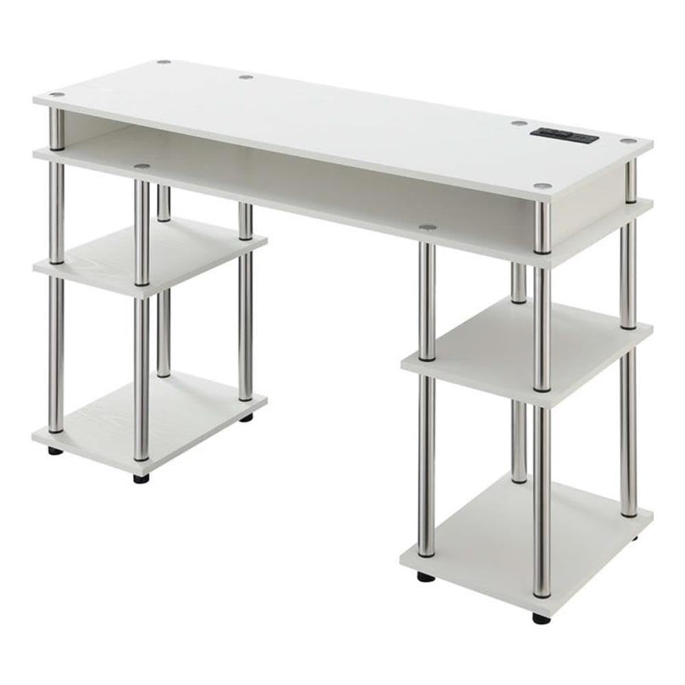 Pemberly Row Modern White Wooden Student Desk with Built-in USB Charging Station - Perfect for Home Office, Study Room & Dormitory