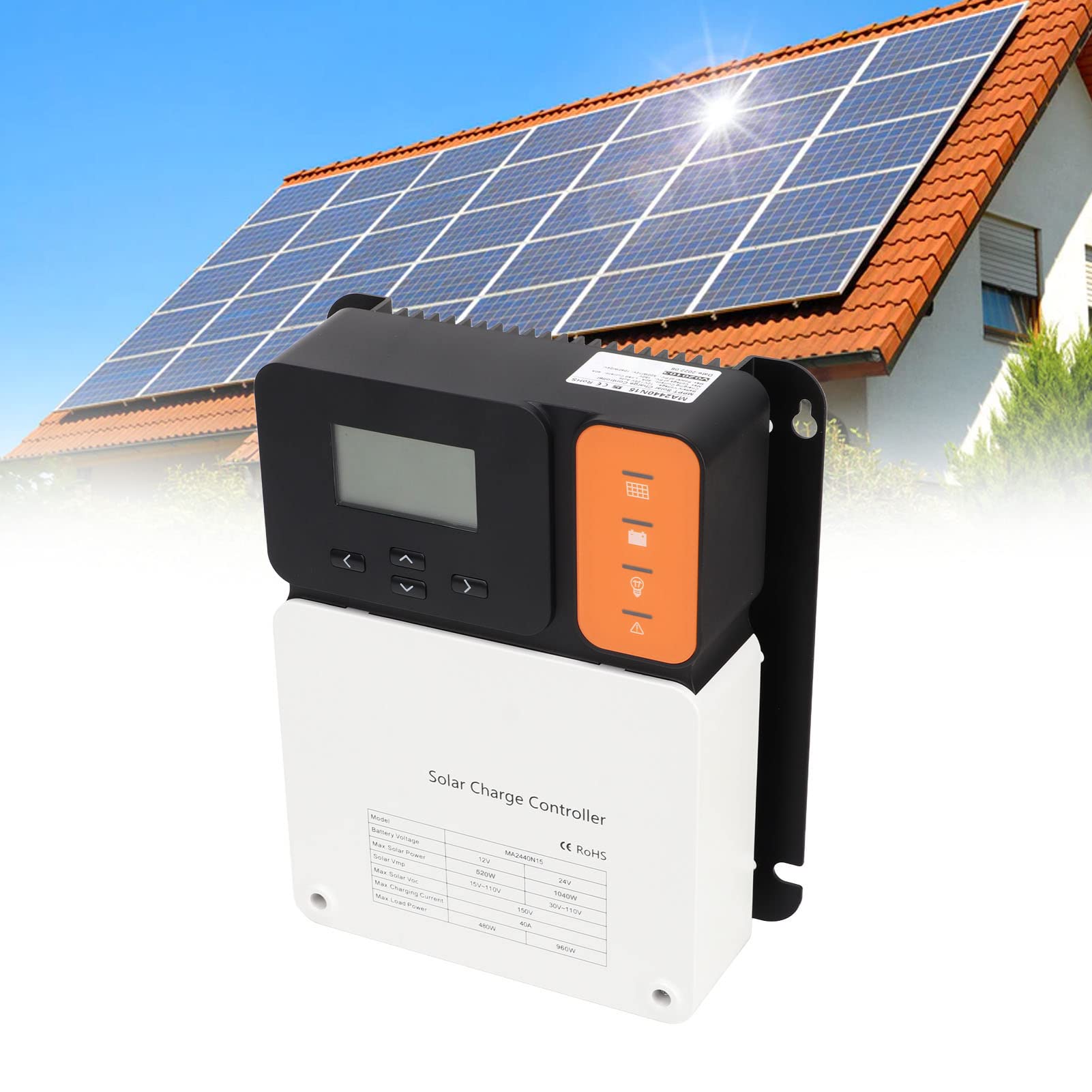 40A MPPT Solar Charge Controller 12V/24V Auto - 99.9% High Efficiency with Charge/Discharge Protection - Compatible with Solar Panels & Batteries for Off-Grid PV Systems - Perfect for RV, Marine, Cabin & Home Solar Power Management
