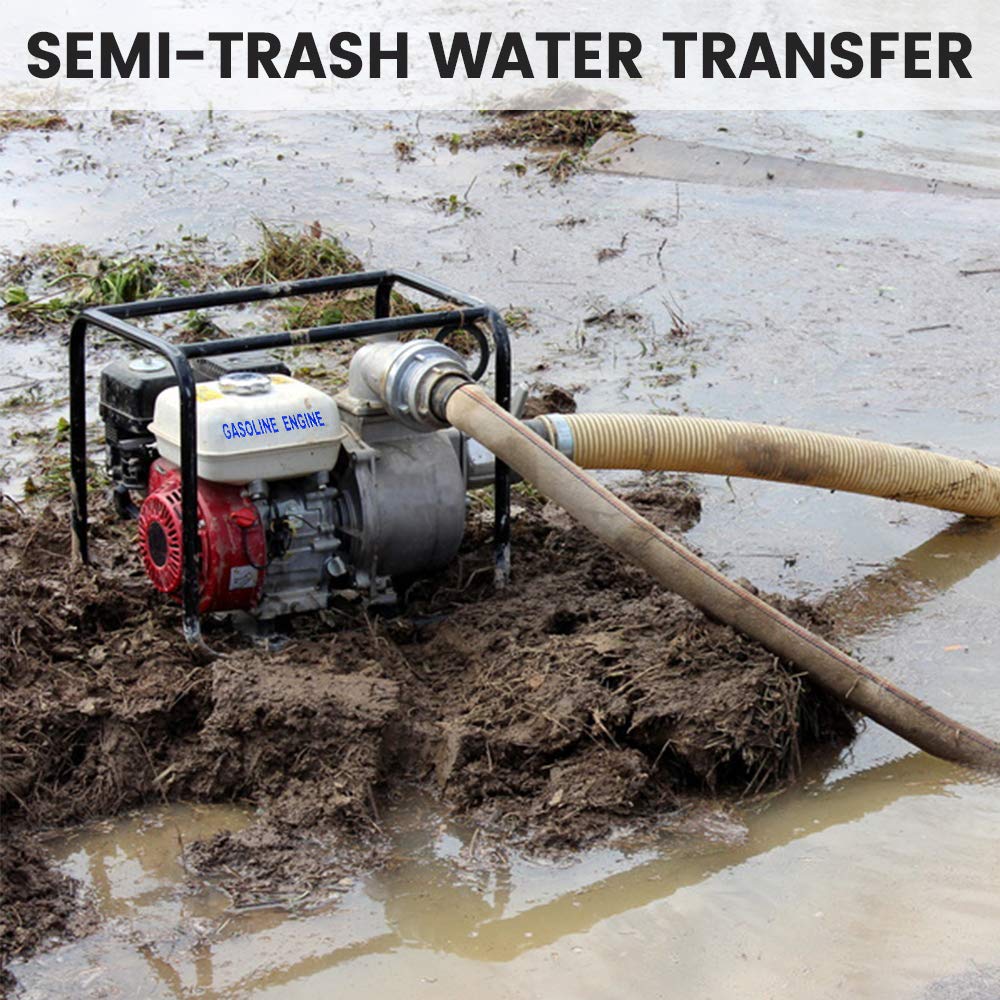 DC HOUSE 6.5HP 212CC Gas Powered Water Pump - 2 Inch Heavy Duty Semi-Trash Clean Water Transfer Pump (158GPM) - Ideal for Pool Draining, Lawn Irrigation & Garden Watering