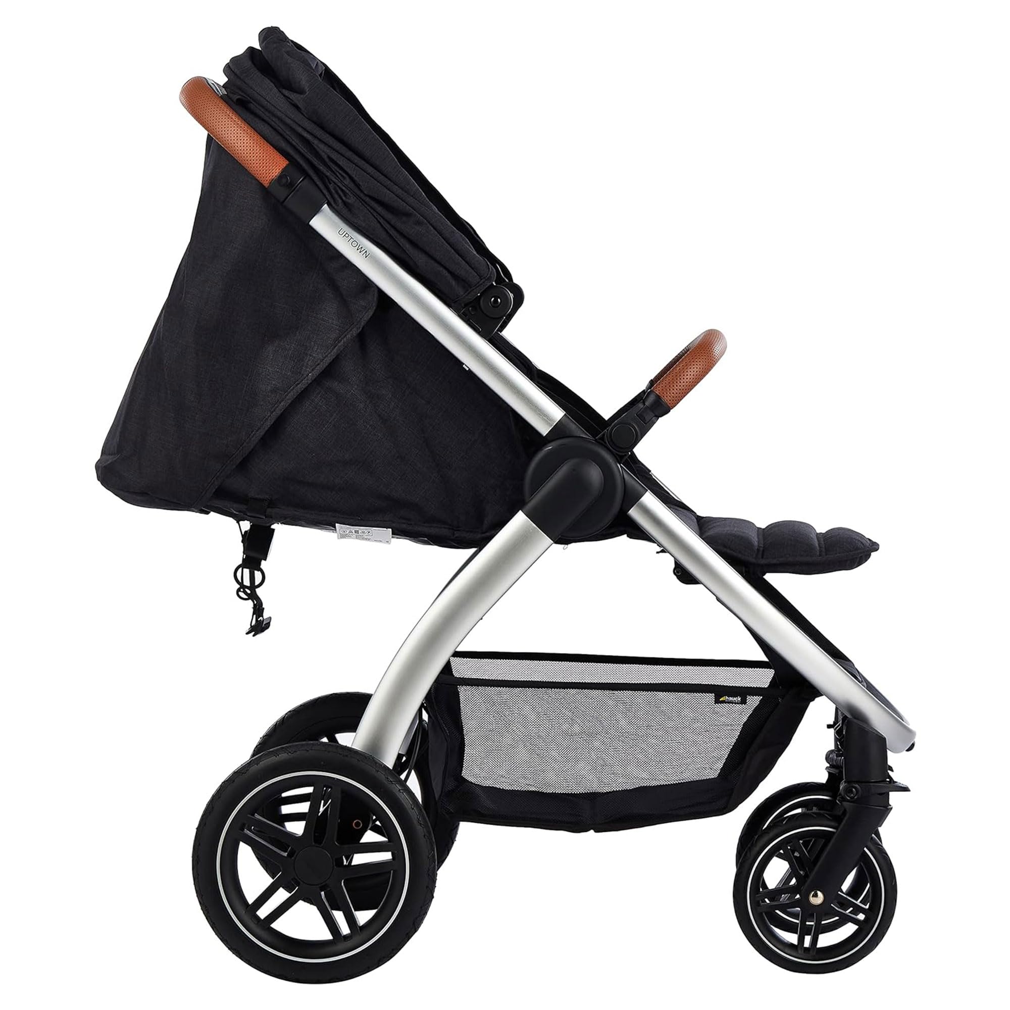 Hauck Uptown Deluxe Stroller - Lightweight Compact Foldable Baby Stroller with One-Hand Fold, Adjustable Reclining Seat & Height, Cup Holder, Supports Up to 55 lbs - Melange Black - Perfect for City Walks, Shopping & Travel