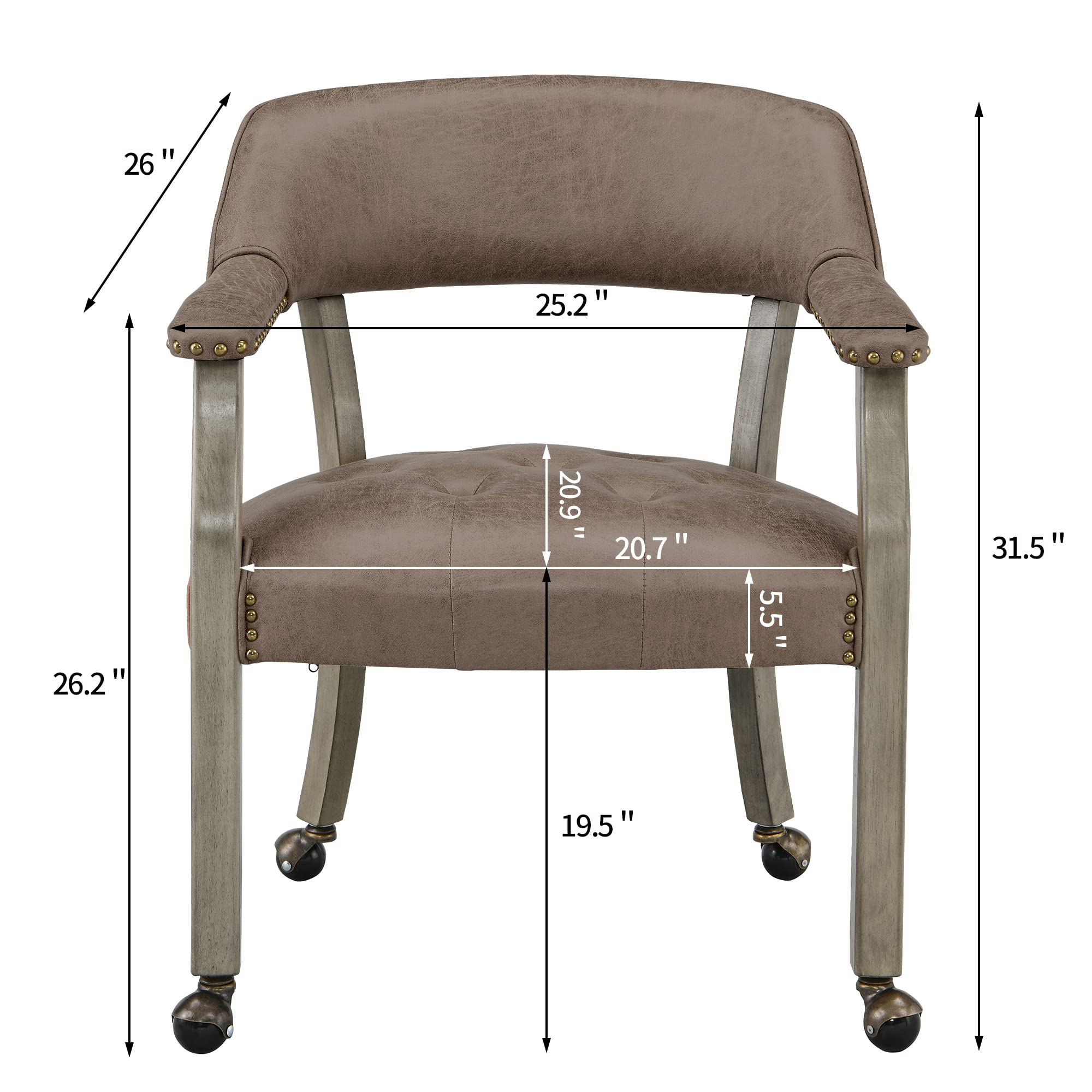 Modern Brown Solid Wood Swivel Office Chair with Wheels & Arms - Ergonomic Executive Desk Chair for Home Office, Conference Room, or Living Room - Classic Accent Chair for Comfortable Seating (31.5