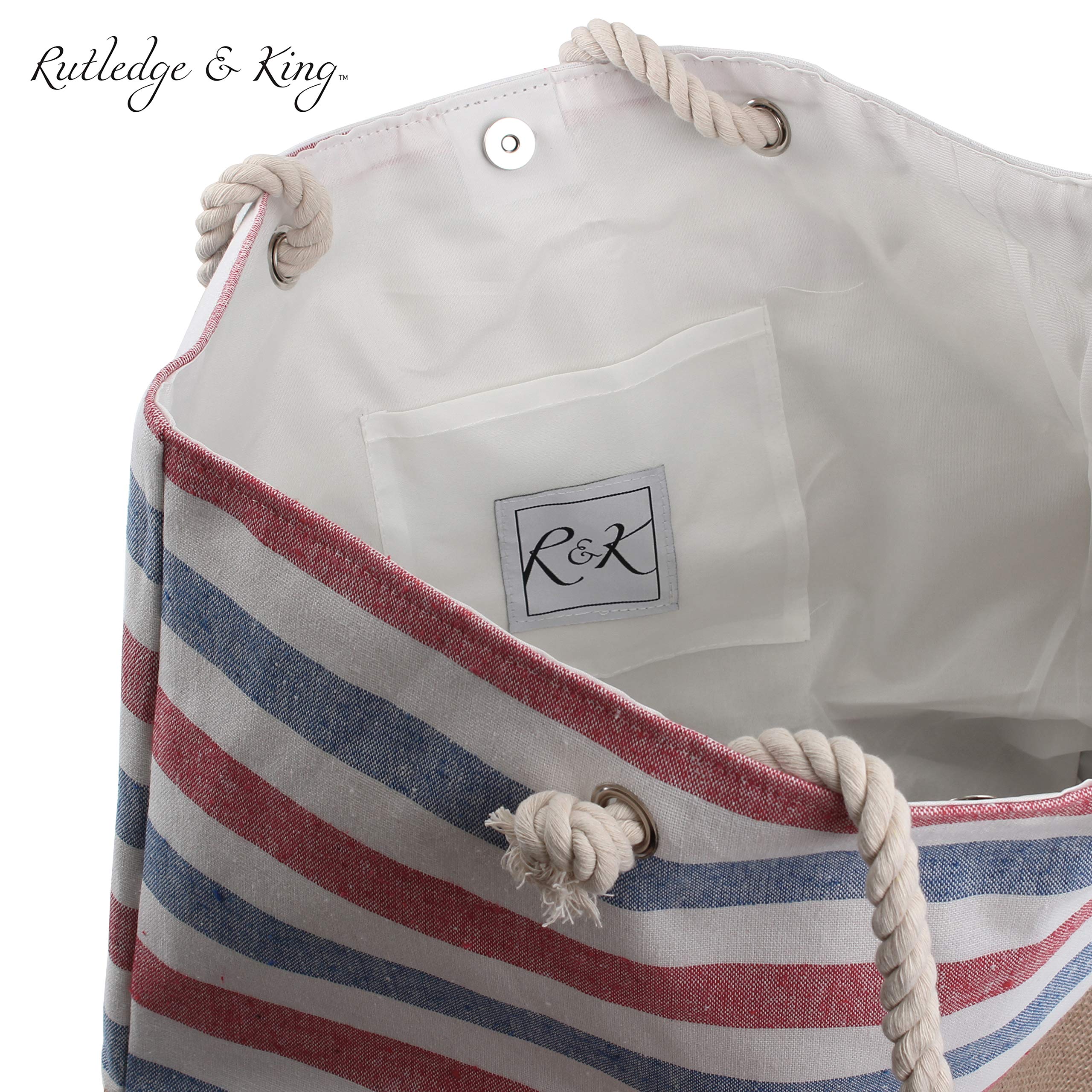 Rutledge & King Large Beach Tote Bag with Rope Handles - Stylish & Spacious Summer Tote for Women - Perfect for Beach, Pool, Travel & Shopping