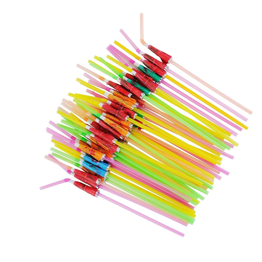 VICASKY 100pcs Colorful Umbrella Straws - Reusable Drinking Straws for Cocktails, Smoothies & Iced Coffee - Perfect for Parties, Bars & Home Use