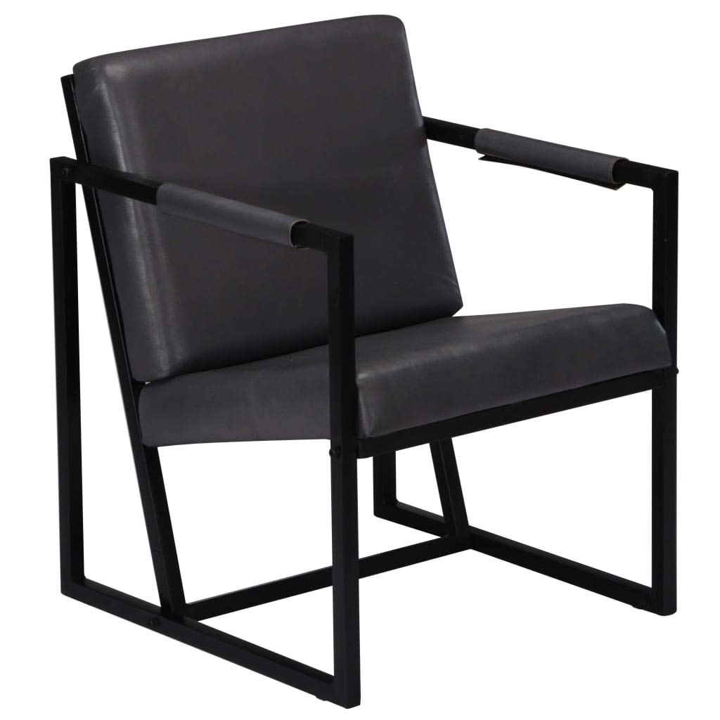Luxury Gray Genuine Leather Recliner Armchair - Comfortable Accent Lounge Chair for Living Room, Bedroom & Study - Retro Modern Design - Perfect for Relaxing, Reading & Watching TV