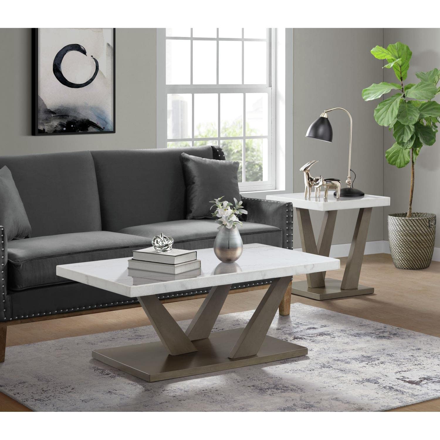 Picket House Furnishings Graham Modern Rectangular Coffee Table - Grey Wood Finish Living Room Furniture for Small Spaces & Apartments
