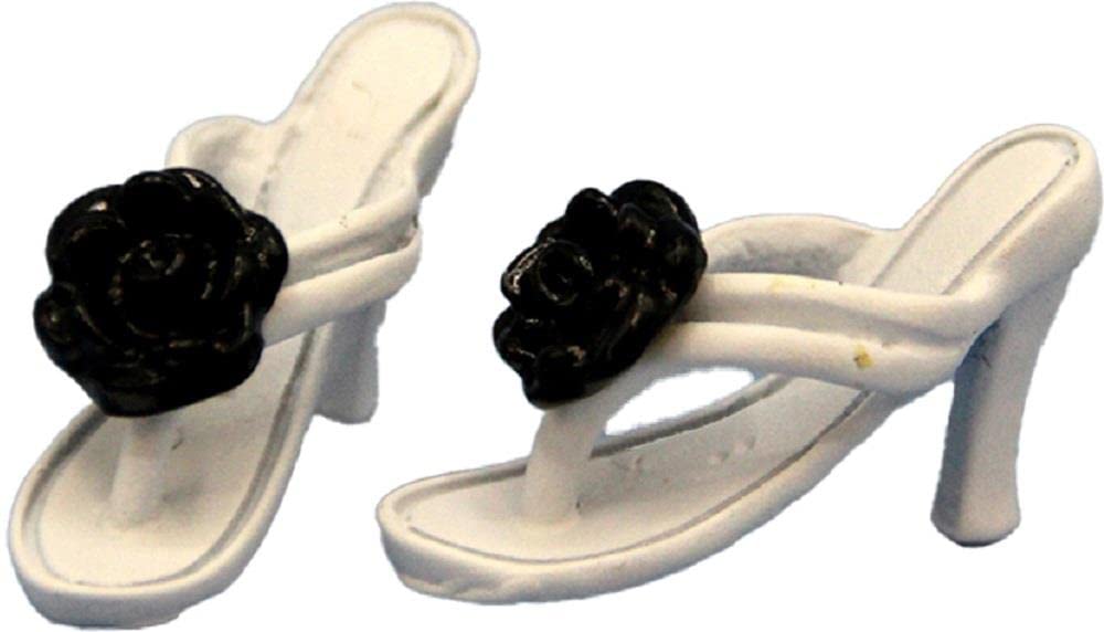 Melody Jane Dolls Houses - White High Heels with Black Roses Miniature Ladies Shoe Shop Accessory for 1:12 Scale Dollhouse | Perfect for Dollhouse Decor, Collectors & Miniature Enthusiasts