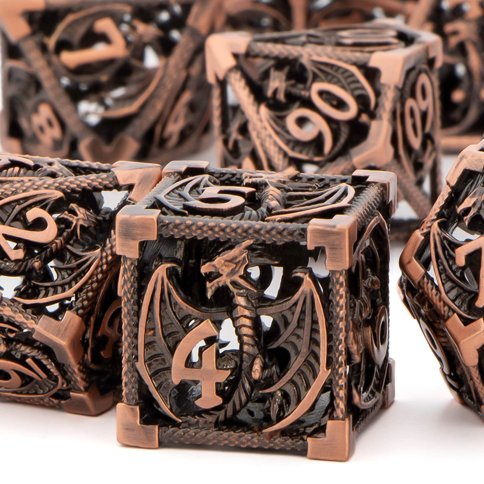 KERWELLSI 7-Piece Hollow Metal DND Dice Set - Copper Polyhedral RPG Dice for Dungeons & Dragons (D20, D12, D10, D8, D6, D4) with Gift Box | Perfect for Tabletop Gaming, Role-Playing Adventures & Collector Displays