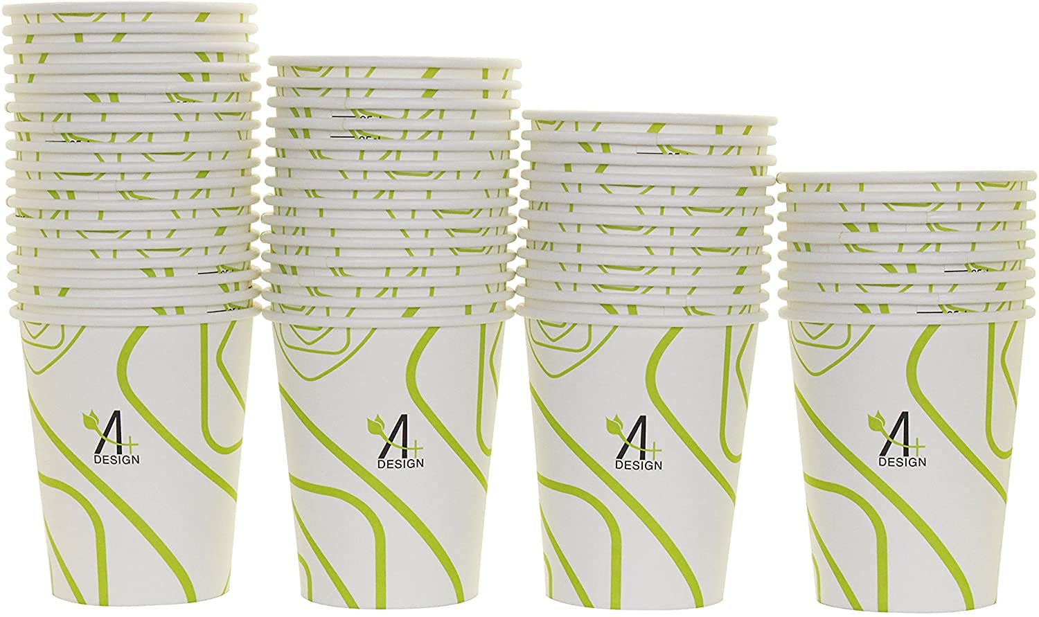 Eco-Friendly 8 oz Biodegradable & Compostable Paper Coffee Cups - 100 Count, Green Lines Design | Perfect for Home, Office, Cafes & Eco-Conscious Events