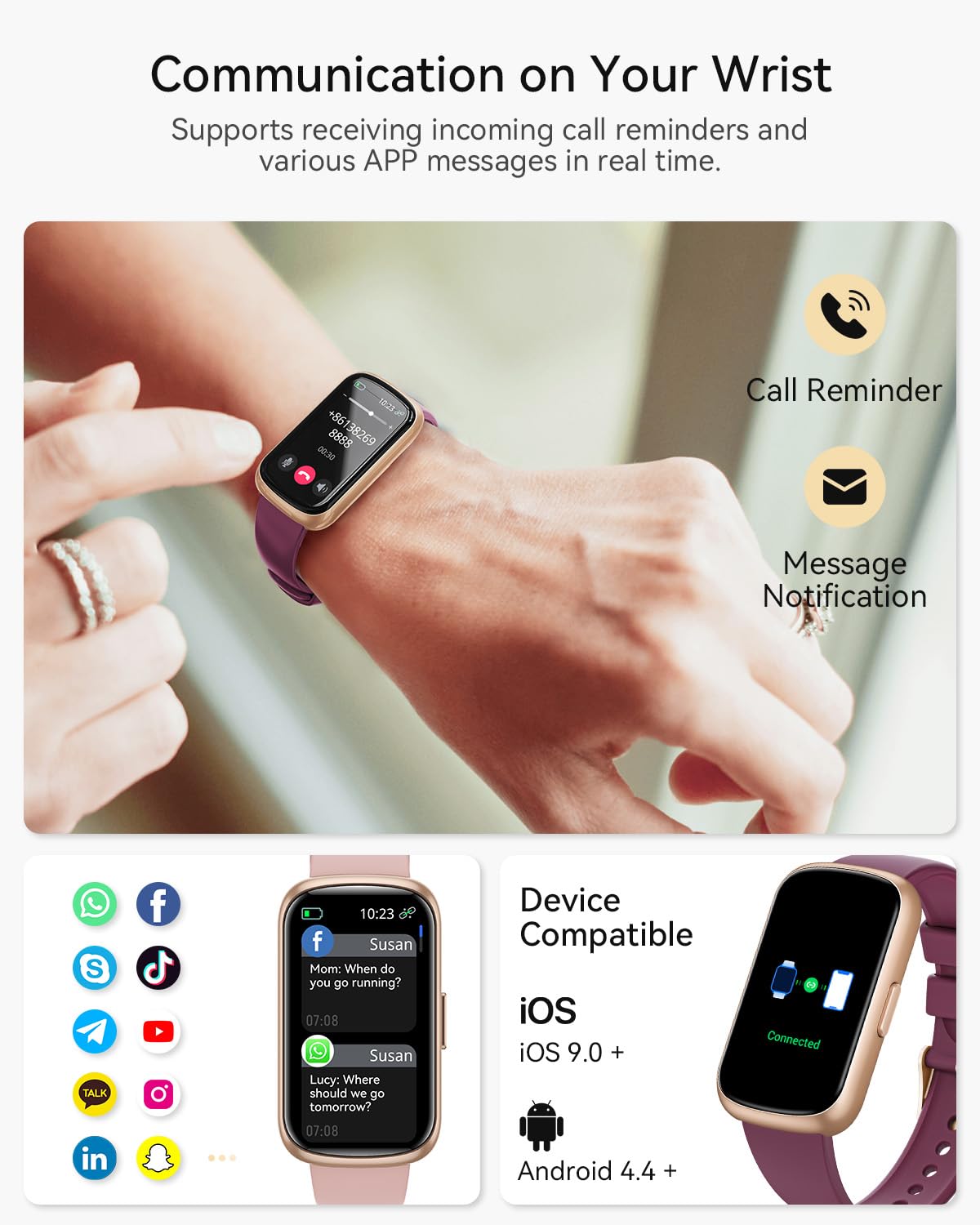 Smart Fitness Tracker Watch for Women & Men - Heart Rate Monitor, Blood Oxygen & Sleep Tracking, 20+ Sports Modes, Step Counter - Compatible with Android & iOS Phones - Perfect for Running, Gym Workouts & Daily Activity Tracking