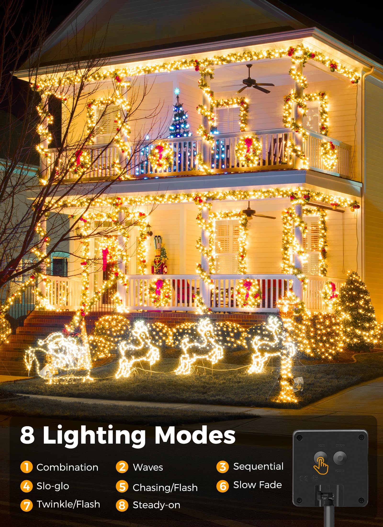 200LED Solar String Lights Outdoor, 2-Pack 78FT Waterproof IP65 Solar Powered Lights with 8 Lighting Modes - Perfect for Garden, Yard, Party, Holiday Tree & Patio Decoration (Warm White)