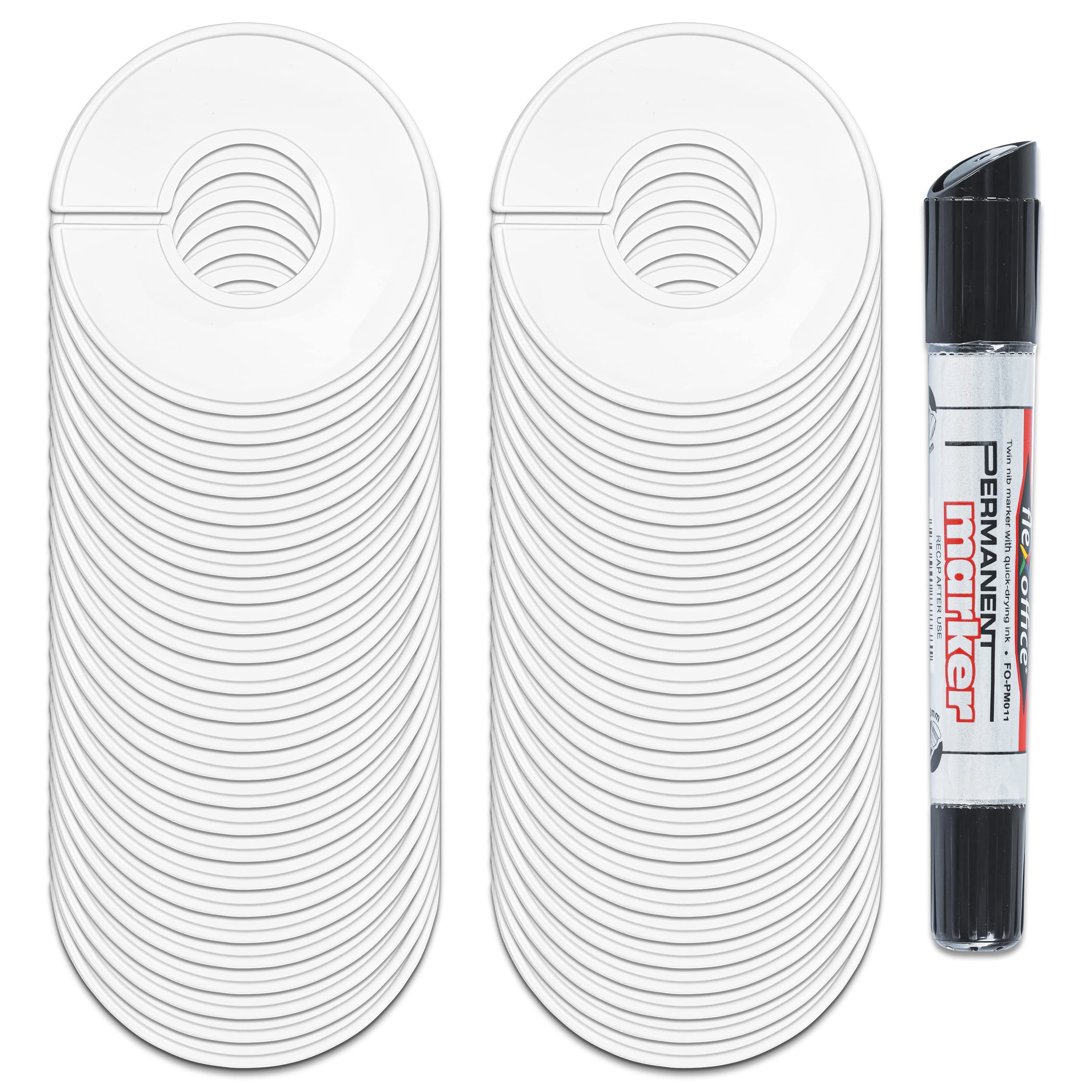AMT 50-Pack Blank Round Closet Dividers & Clothing Size Dividers with Double-Ended Marker - Perfect for Wardrobe Organization & Closet Storage Solutions