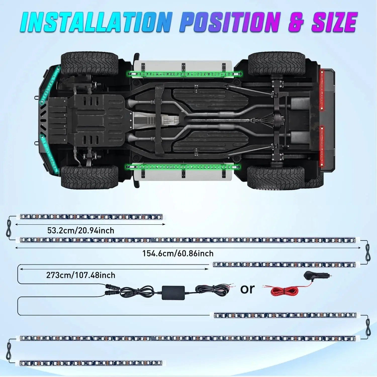300 LEDs RGB Underglow Neon APP Remote Control LED Strip Lights (6 Pack) - Perfect for Car Interior, Bedroom, Party, and Home Decoration