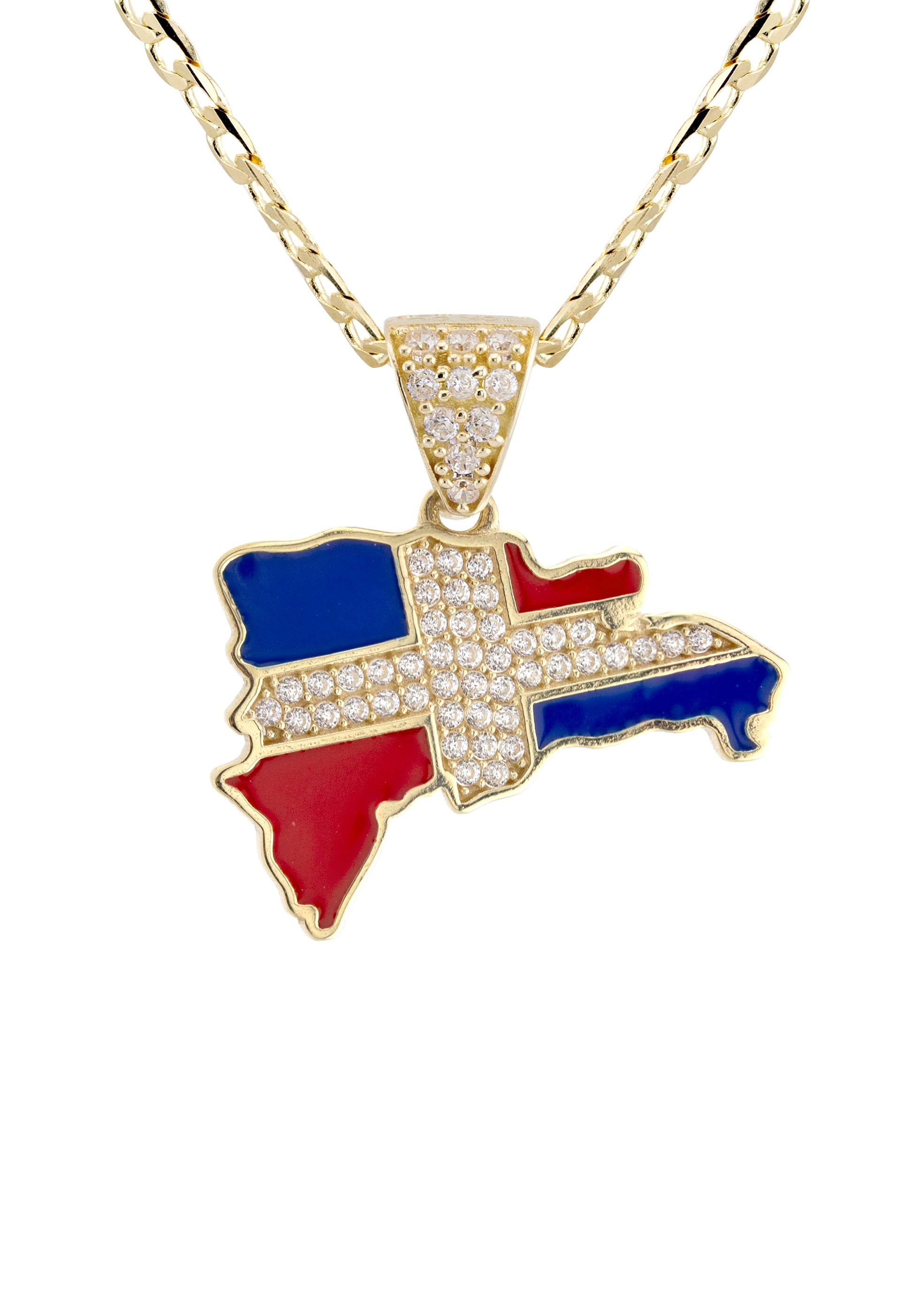 10K Yellow Gold Dominican Republic Flag Necklace for Women & Men | 1.8-5.8 Grams | Perfect Gift for Travel Lovers & Patriotic Jewelry Collection